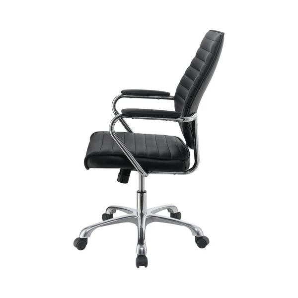 Leatherette Office Swivel Chair With Padded Arms Black And Chrome By Benzara - Image 3