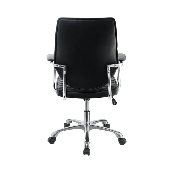 Leatherette Office Swivel Chair With Padded Arms Black And Chrome By Benzara - Image 4