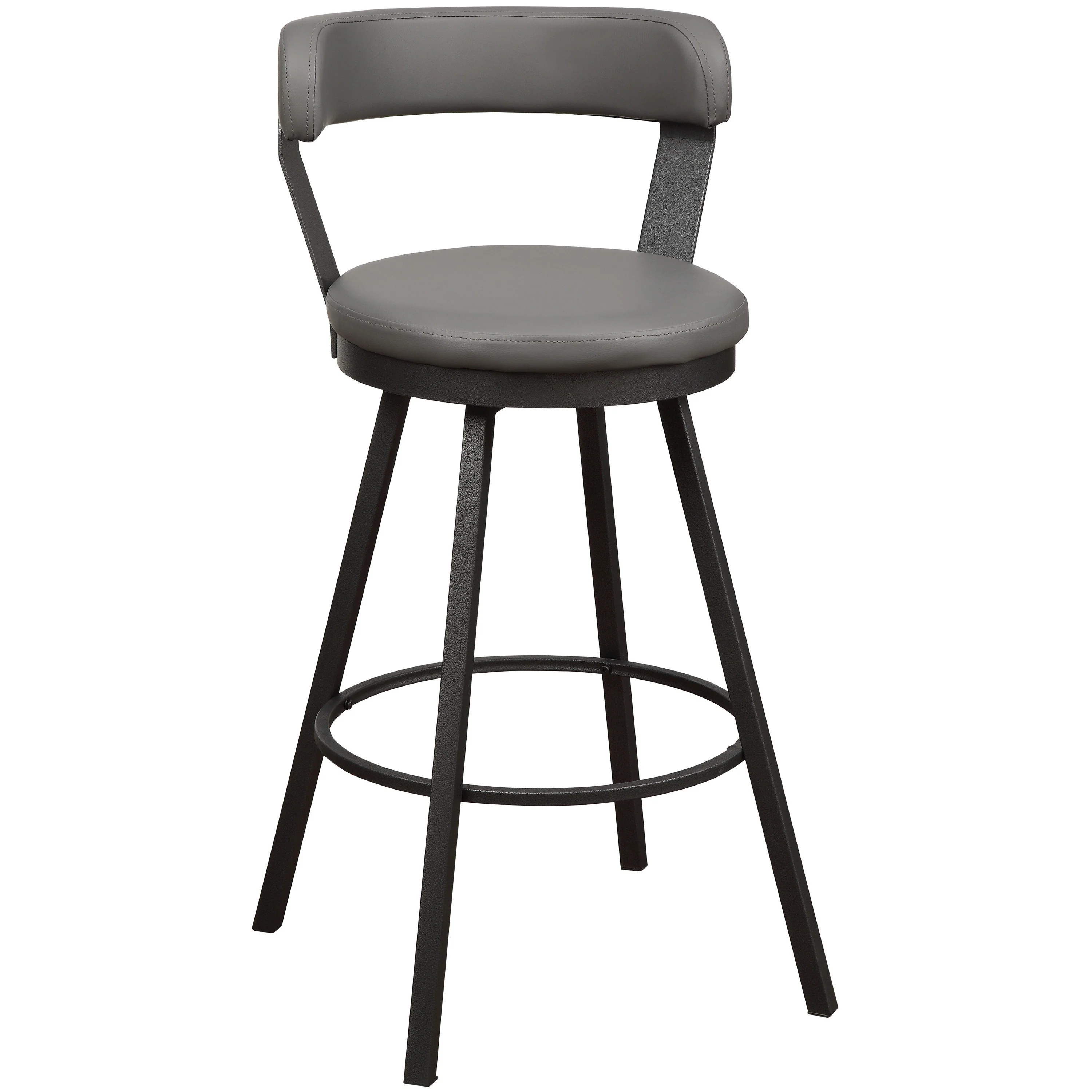 Leatherette Pub Chair With Curved Design Open Backrest, Set Of 2,Light Gray By Benzara - Image 2