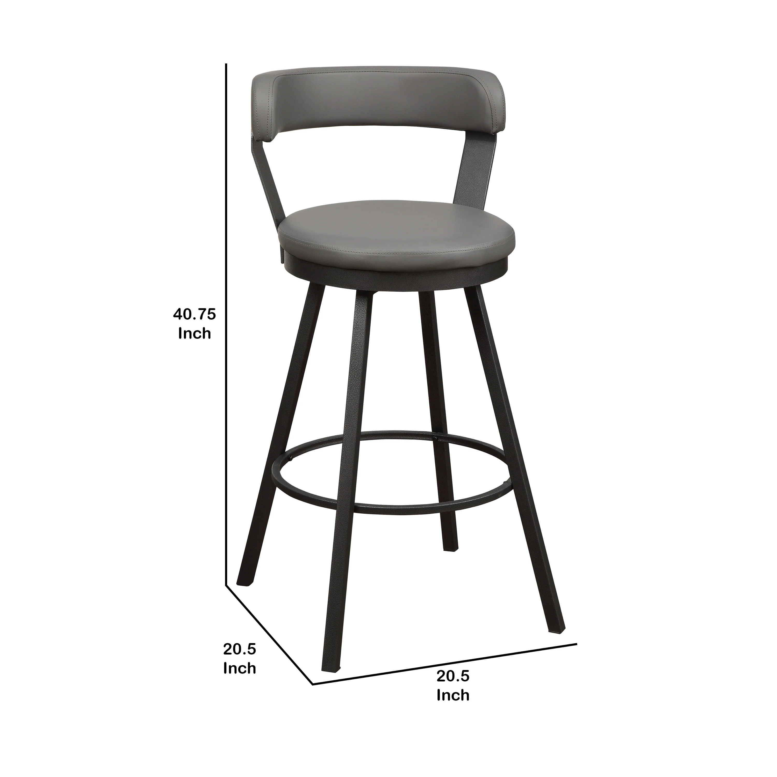 Leatherette Pub Chair With Curved Design Open Backrest, Set Of 2,Light Gray By Benzara - Image 5