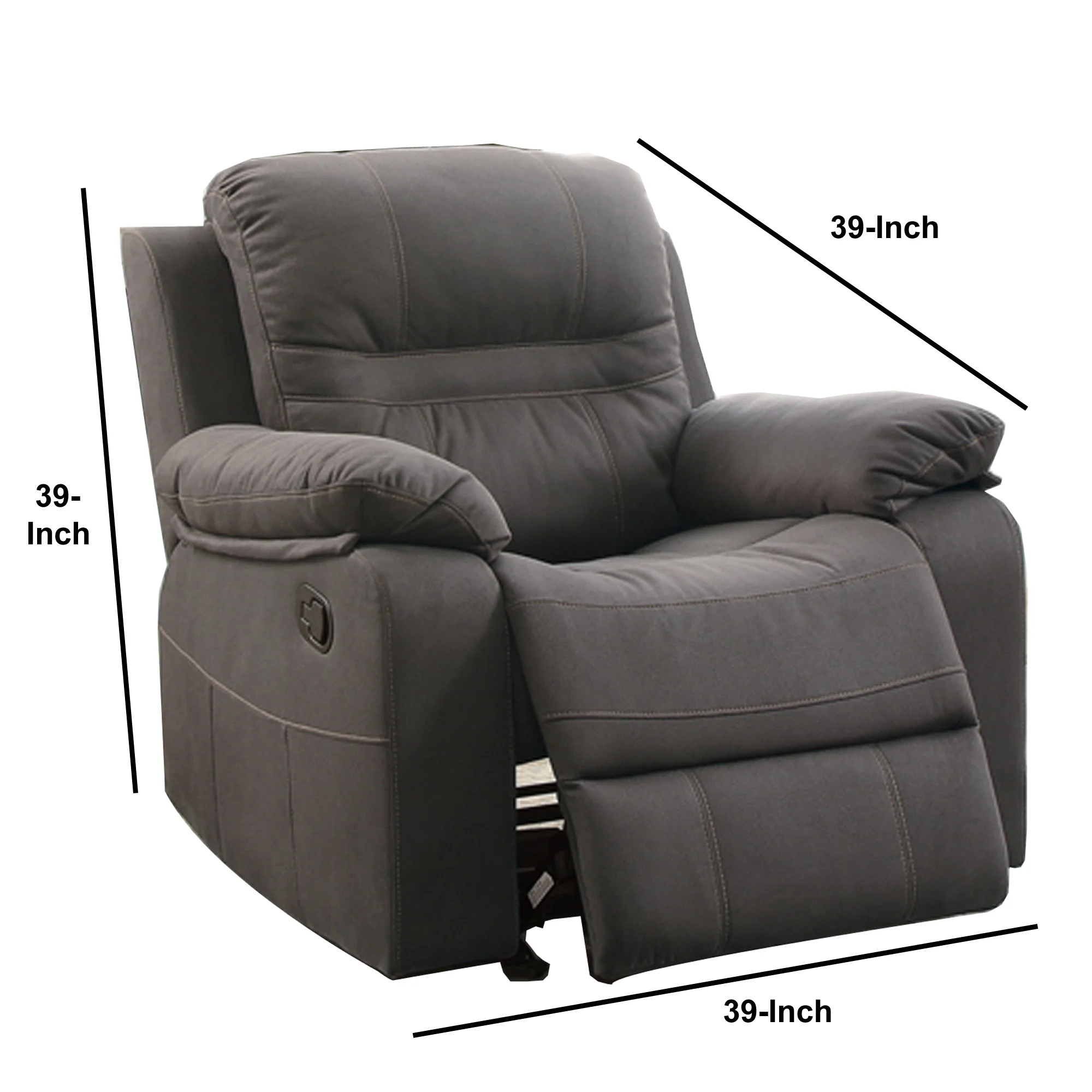 Leatherette Rocker Recliner In Gray By Benzara - Image 3