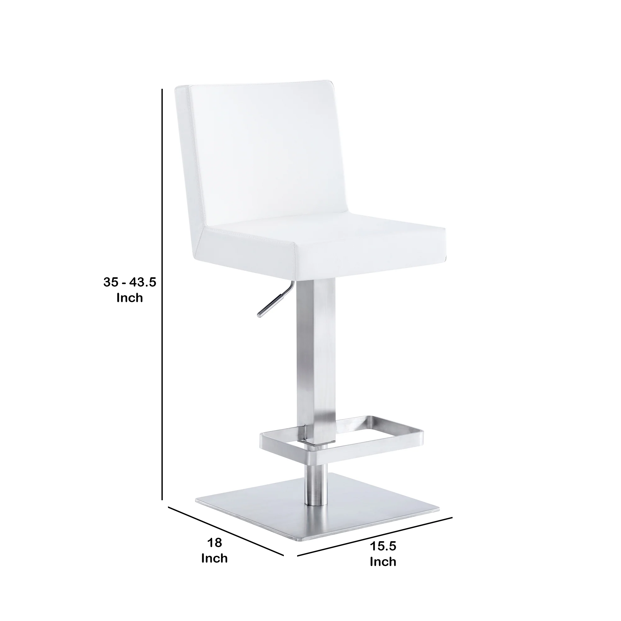 Leatherette Swivel Barstool With Adjustable Height White By Benzara - Image 5