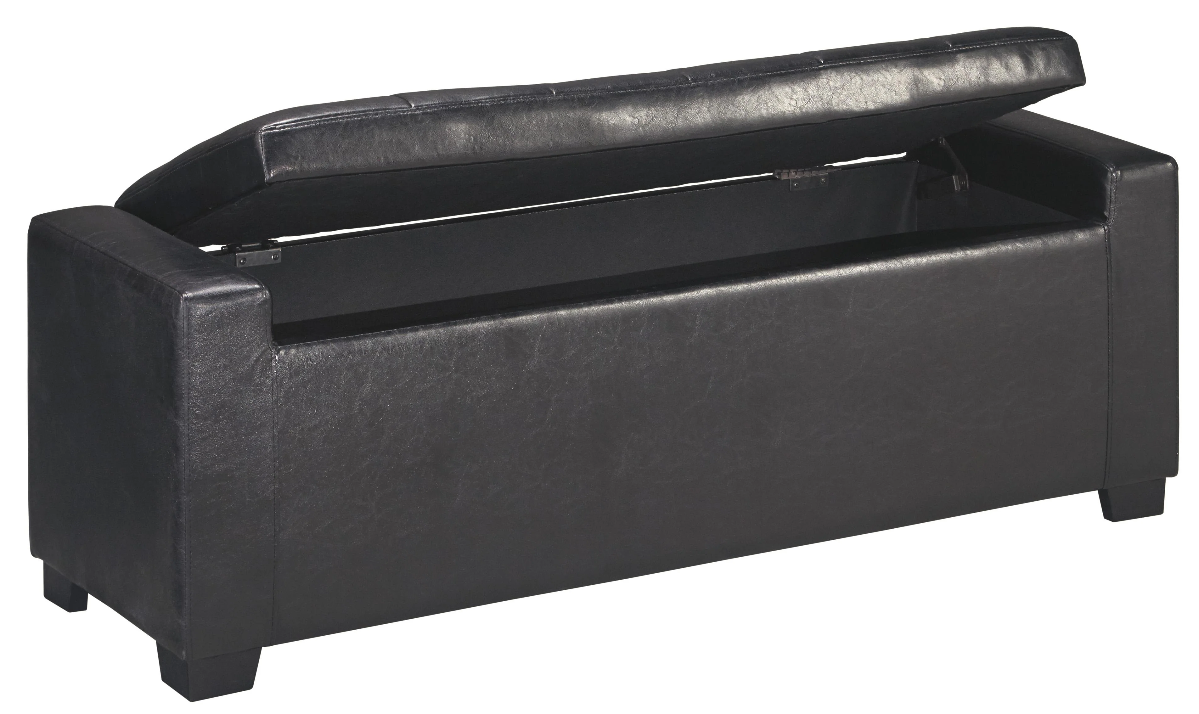 Leatherette Upholstered Storage Bench With Button Tufted Details, Black By Benzara - Image 4