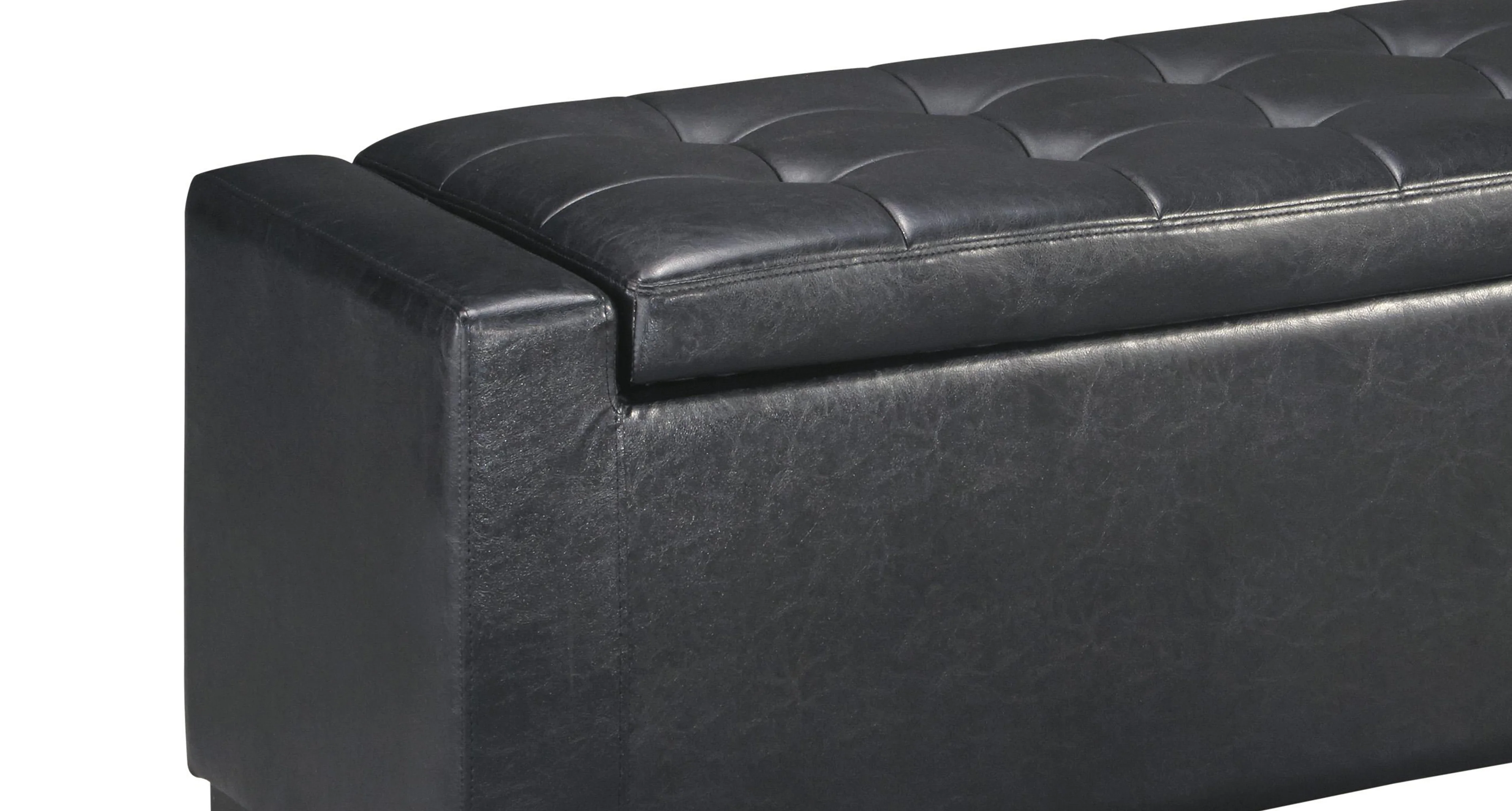 Leatherette Upholstered Storage Bench With Button Tufted Details, Black By Benzara - Image 5