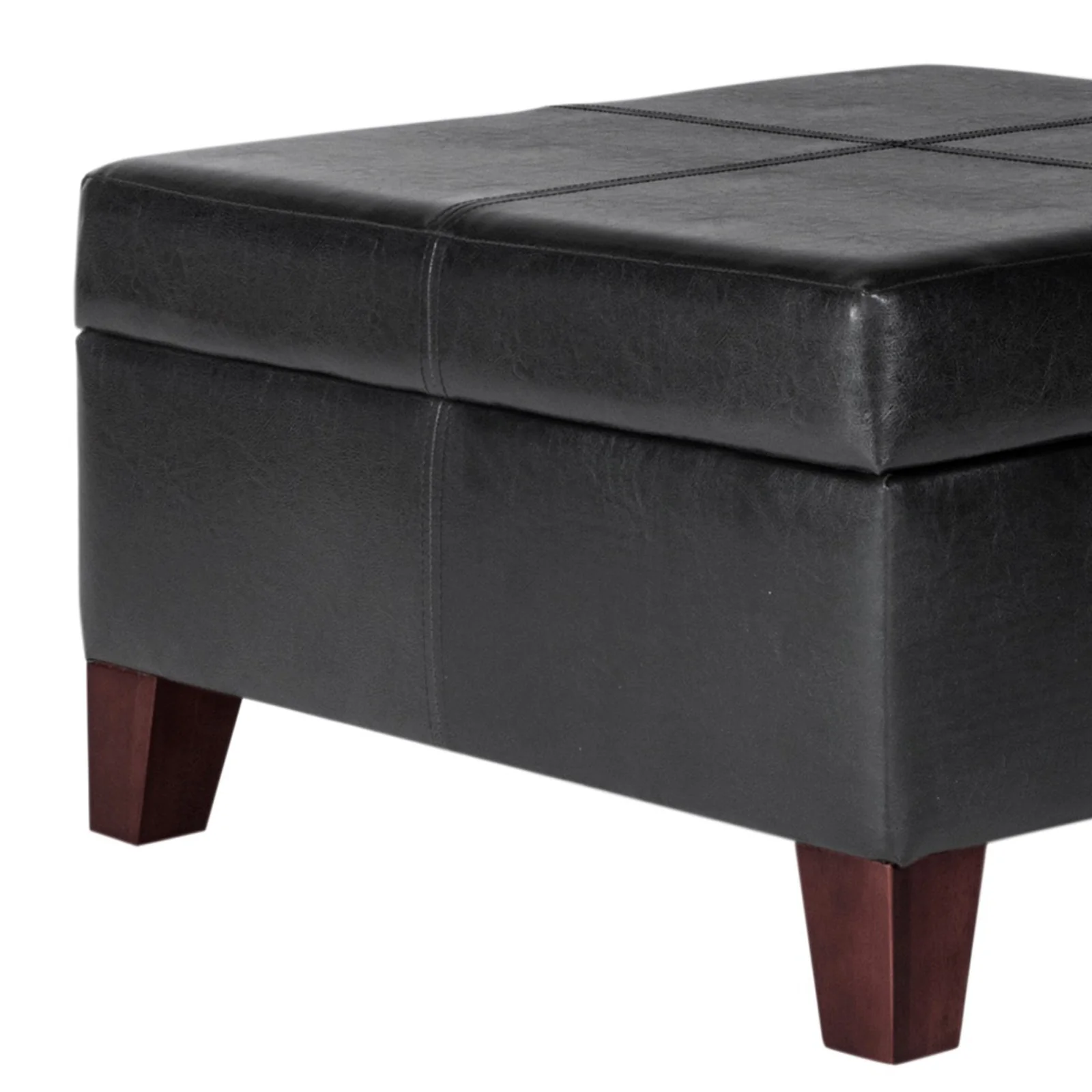 Leatherette Upholstered Wooden Ottoman With Hinged Storage, Black And Brown, Large By Benzara - Image 2