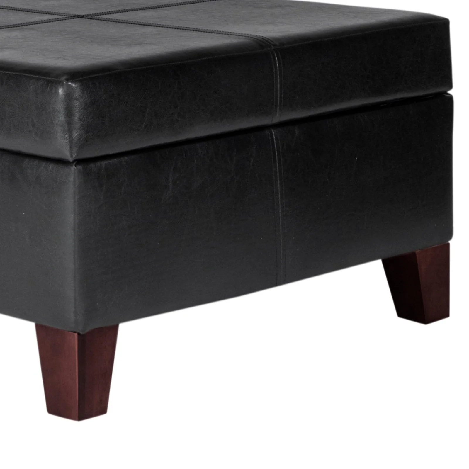 Leatherette Upholstered Wooden Ottoman With Hinged Storage, Black And Brown, Large By Benzara - Image 3
