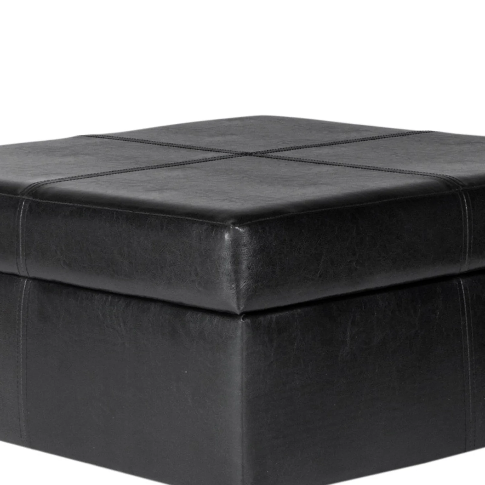 Leatherette Upholstered Wooden Ottoman With Hinged Storage, Black And Brown, Large By Benzara - Image 4