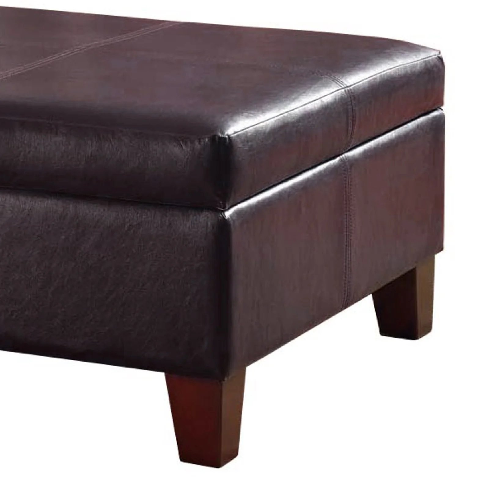 Leatherette Upholstered Wooden Ottoman With Hinged Storage, Brown, Large By Benzara - Image 2