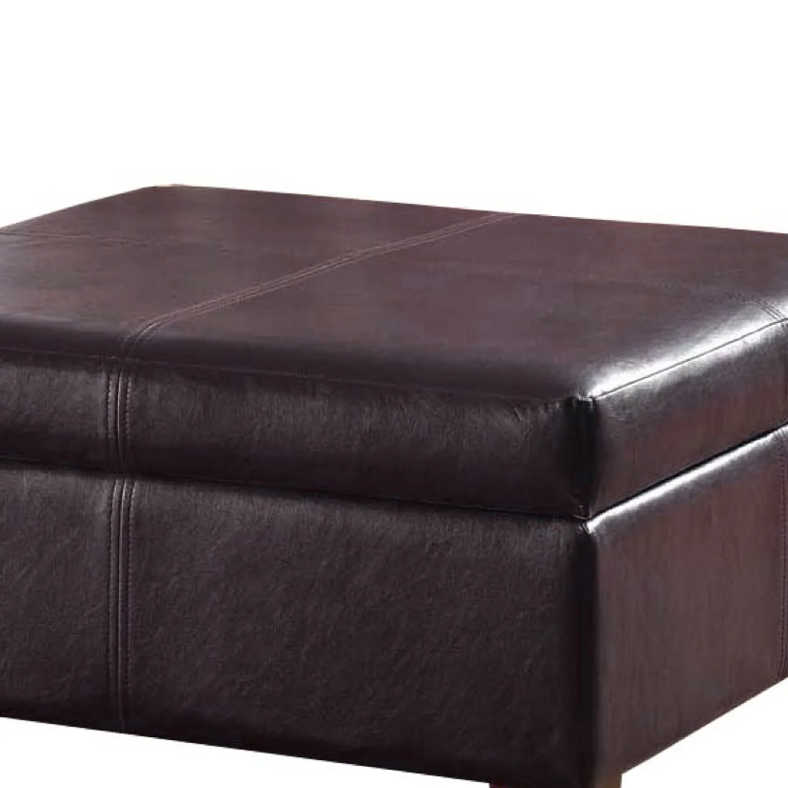 Leatherette Upholstered Wooden Ottoman With Hinged Storage, Brown, Large By Benzara - Image 3