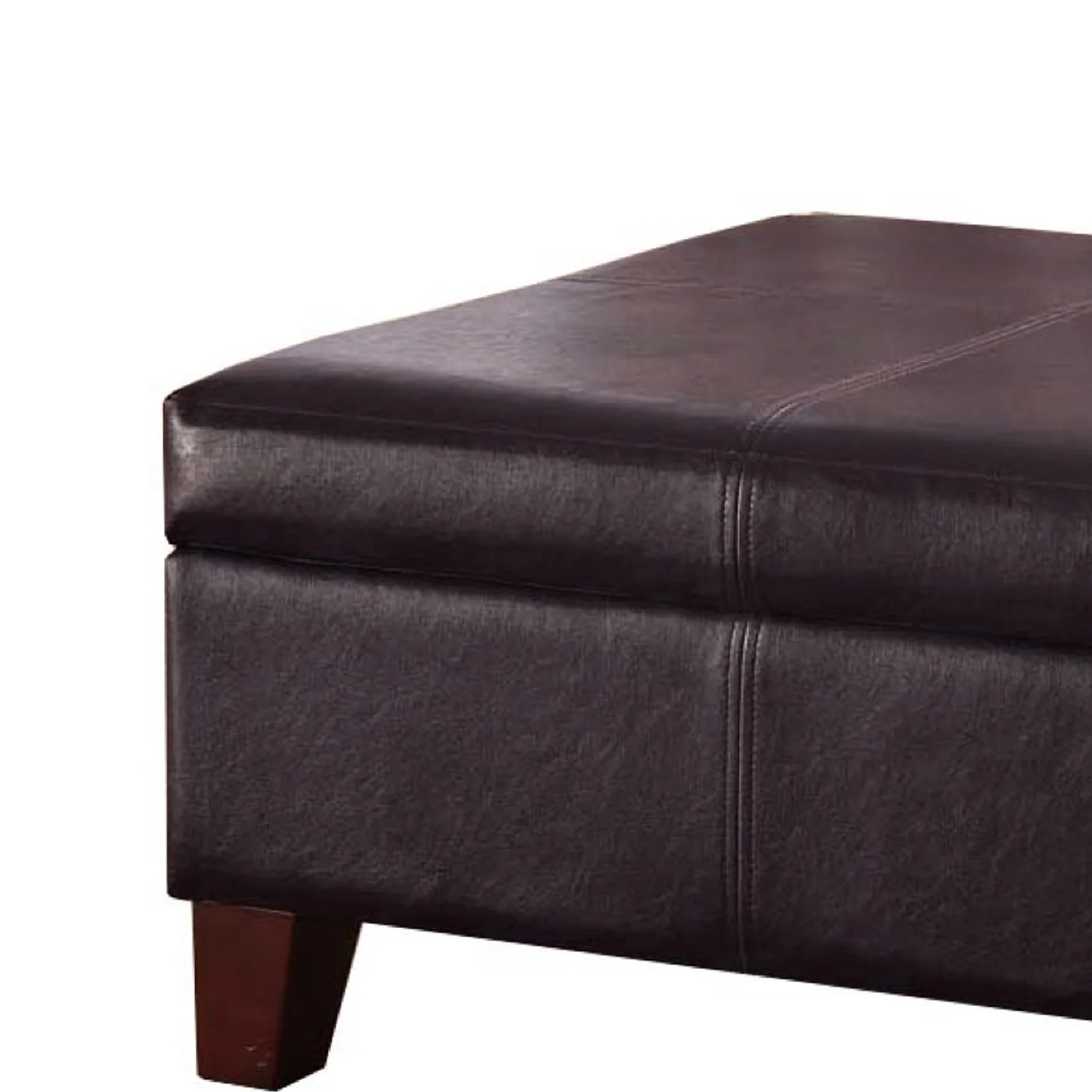 Leatherette Upholstered Wooden Ottoman With Hinged Storage, Brown, Large By Benzara - Image 4