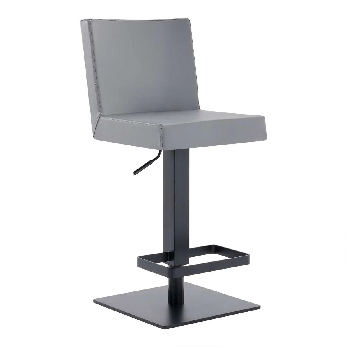 Legacy Adjustable Height Swivel Grey Faux Leather and Brushed Stainless Steel Bar Stool By Armen Living - Image 16