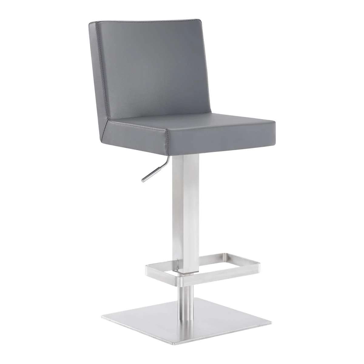 Legacy Adjustable Height Swivel Grey Faux Leather and Brushed Stainless Steel Bar Stool By Armen Living - Image 2