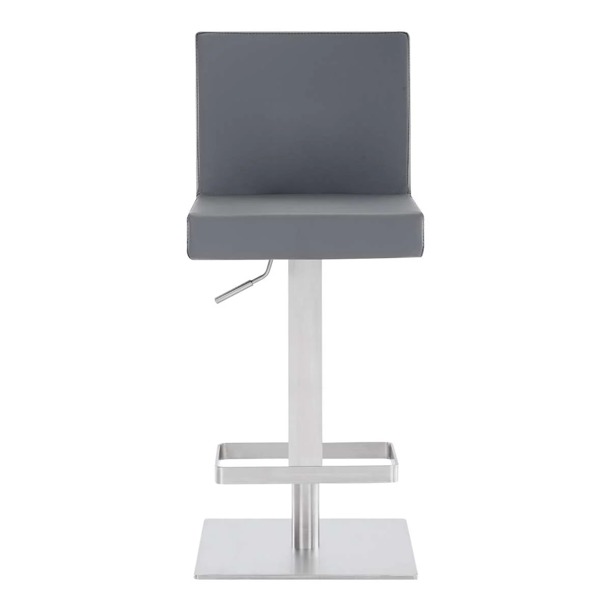 Legacy Adjustable Height Swivel Grey Faux Leather and Brushed Stainless Steel Bar Stool By Armen Living - Image 3