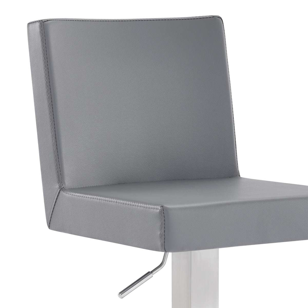 Legacy Adjustable Height Swivel Grey Faux Leather and Brushed Stainless Steel Bar Stool By Armen Living - Image 5