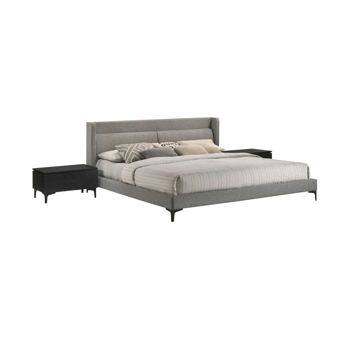 Legend 3 Piece Gray Fabric King Platform Bed and Nightstands Bedroom Set By Armen Living - Image 2