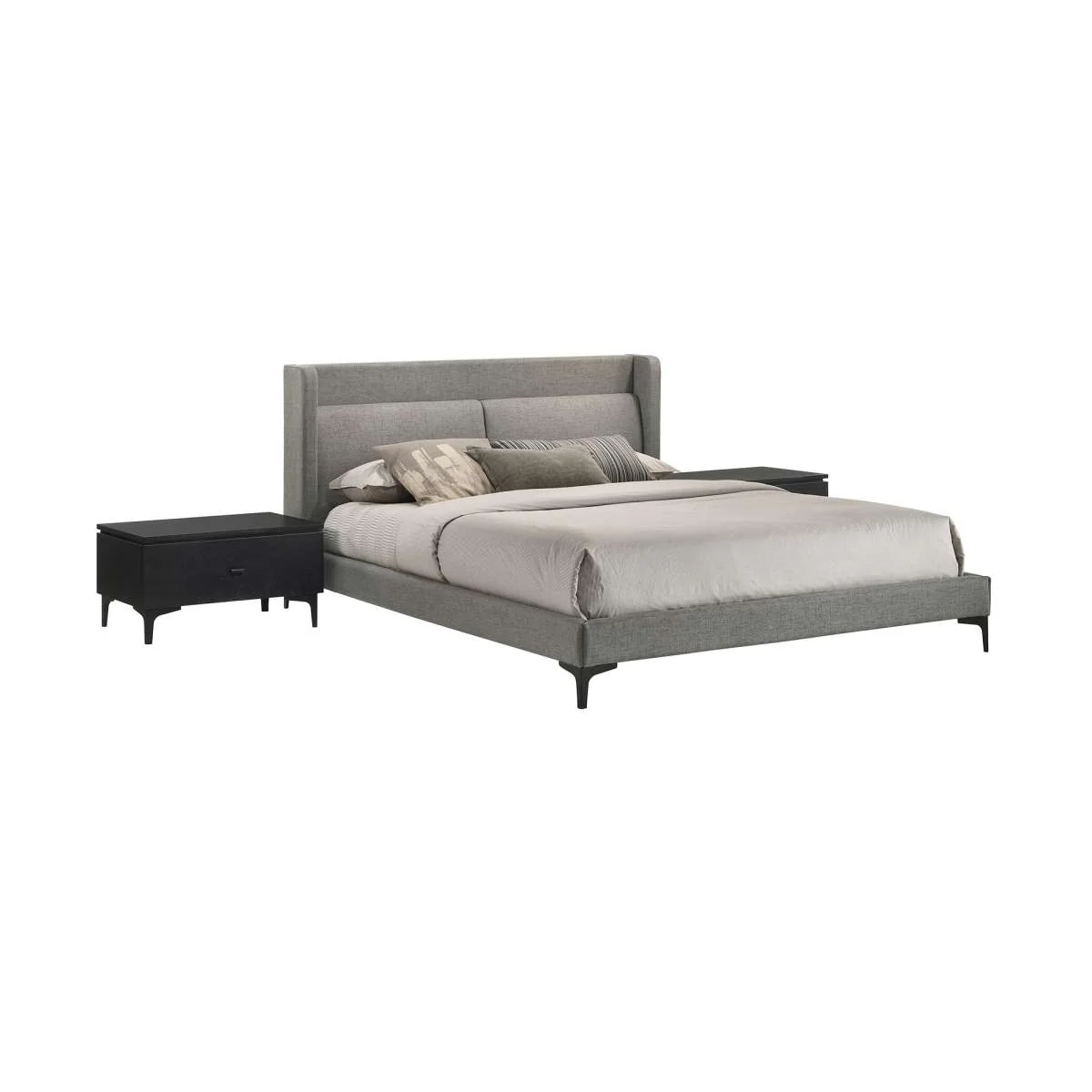 Legend 3 Piece Gray Fabric Queen Platform Bed and Nightstands Bedroom Set By Armen Living - Image 2