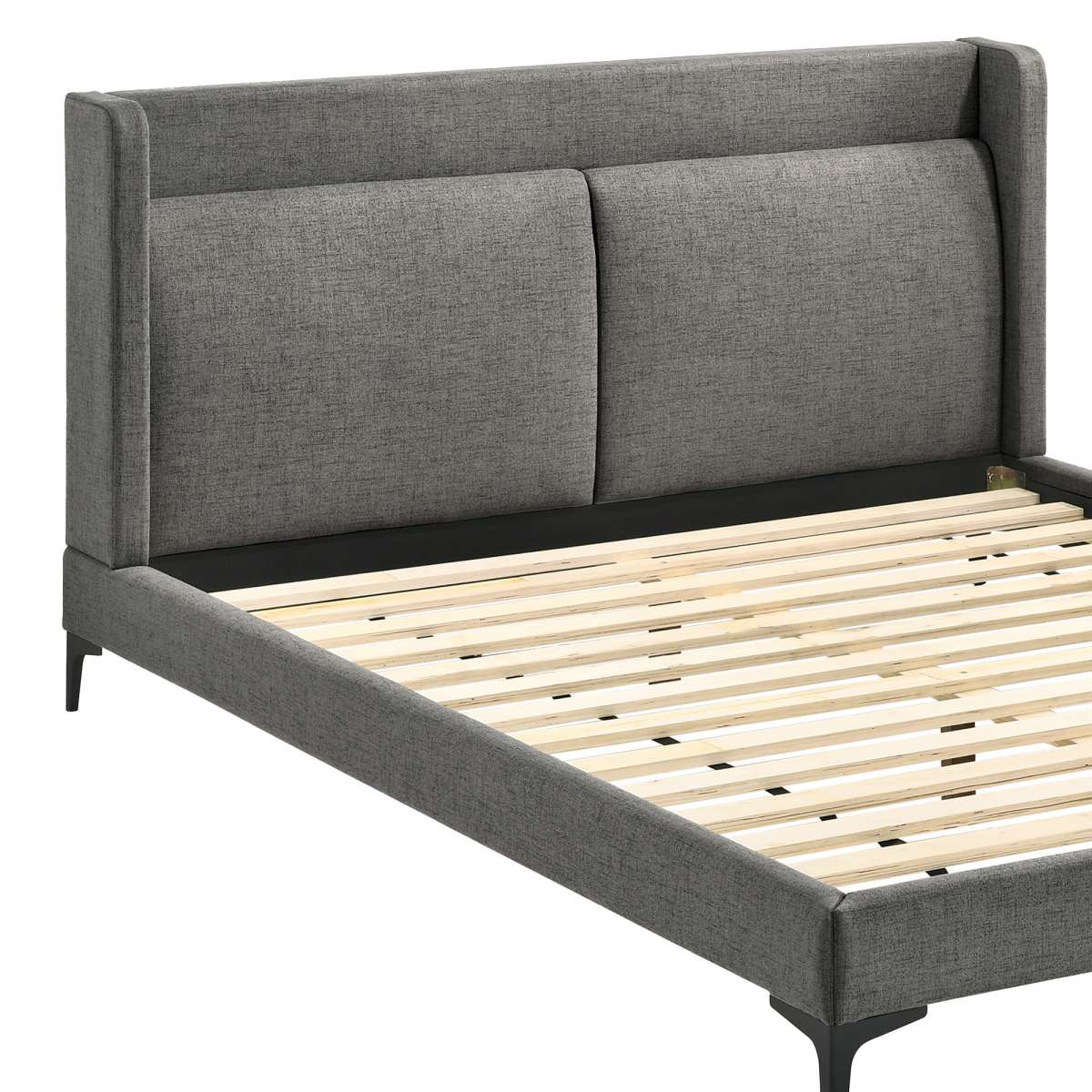 Legend 3 Piece Gray Fabric Queen Platform Bed and Nightstands Bedroom Set By Armen Living - Image 6