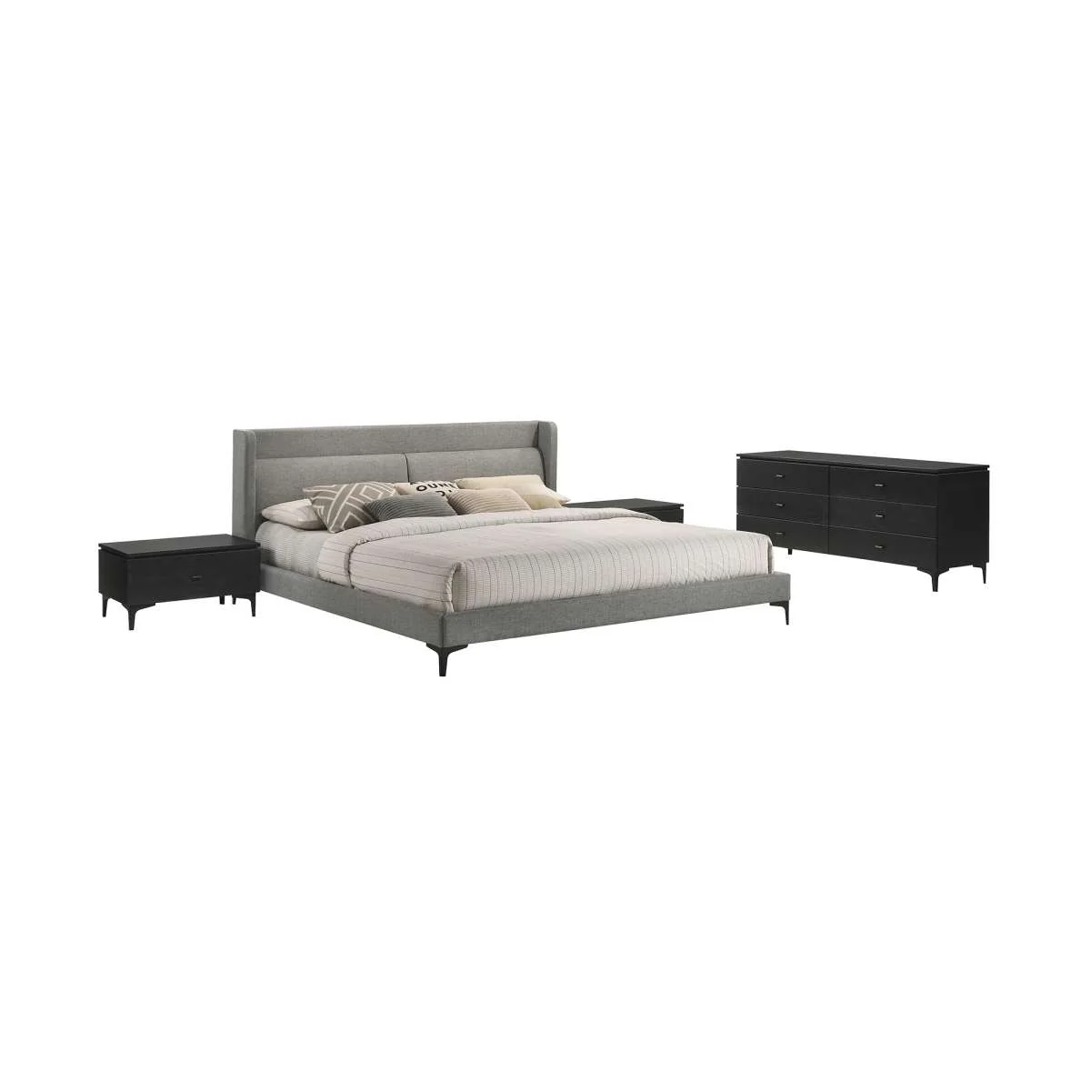 Legend 4 Piece Gray Fabric King Platform Bedroom Set with Dresser and Nightstands By Armen Living - Image 2
