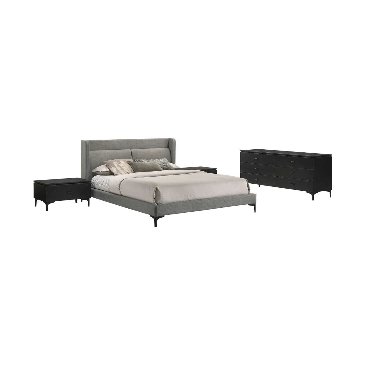 Legend 4 Piece Gray Fabric Queen Platform Bedroom Set with Dresser and Nightstands By Armen Living - Image 7