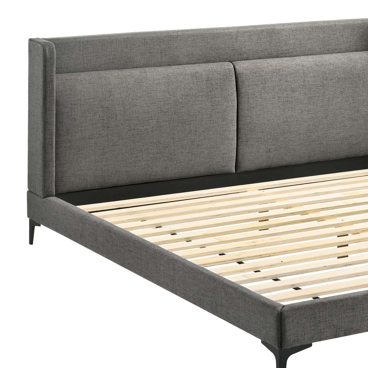 Legend Gray Fabric Eastern King Platform Bed with Black Metal Legs By Armen Living - Image 3