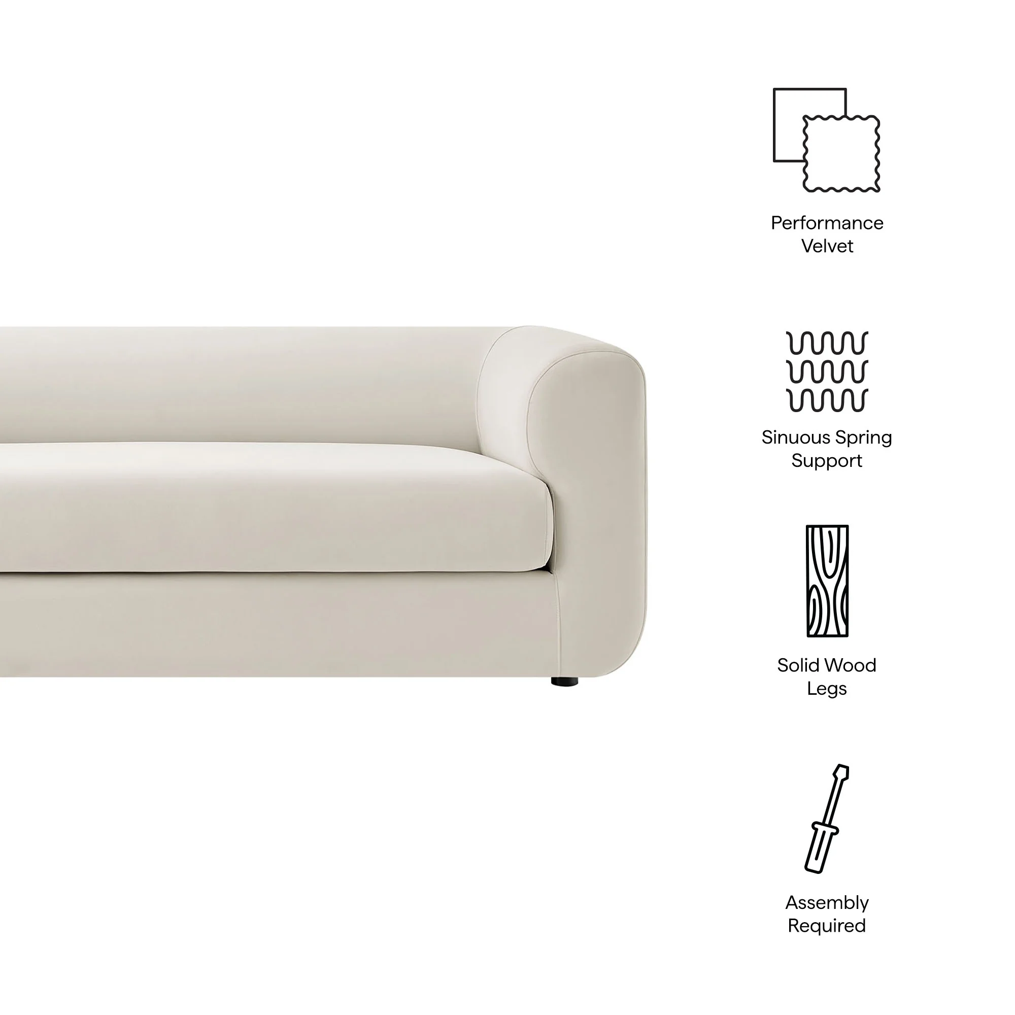 Leif 89" Performance Velvet Upholstered Sofa by Modway - Image 8
