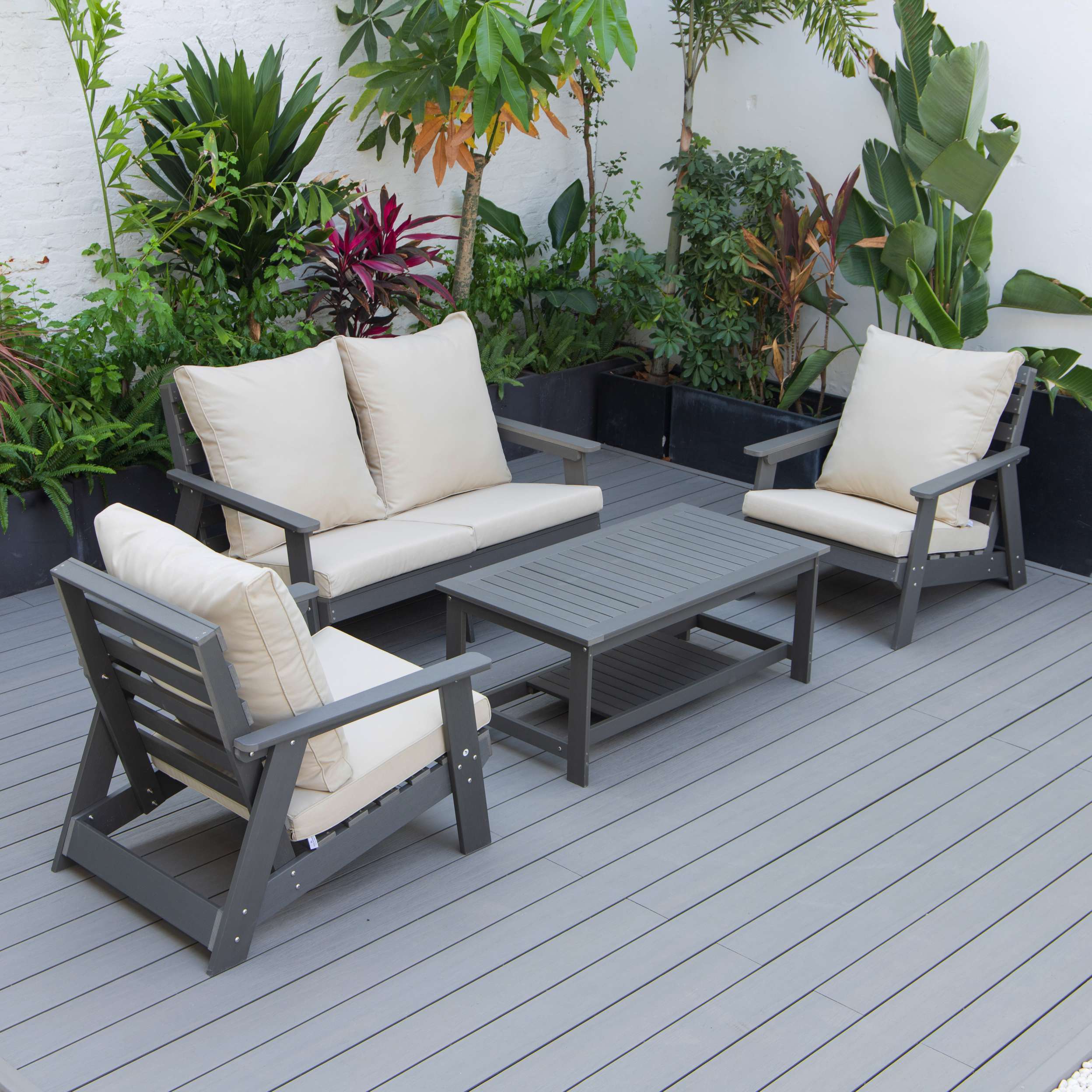 LeisureMod Alpine Poly Lumber 4-Piece Weather Resistant Patio Conversation Set - Image 2