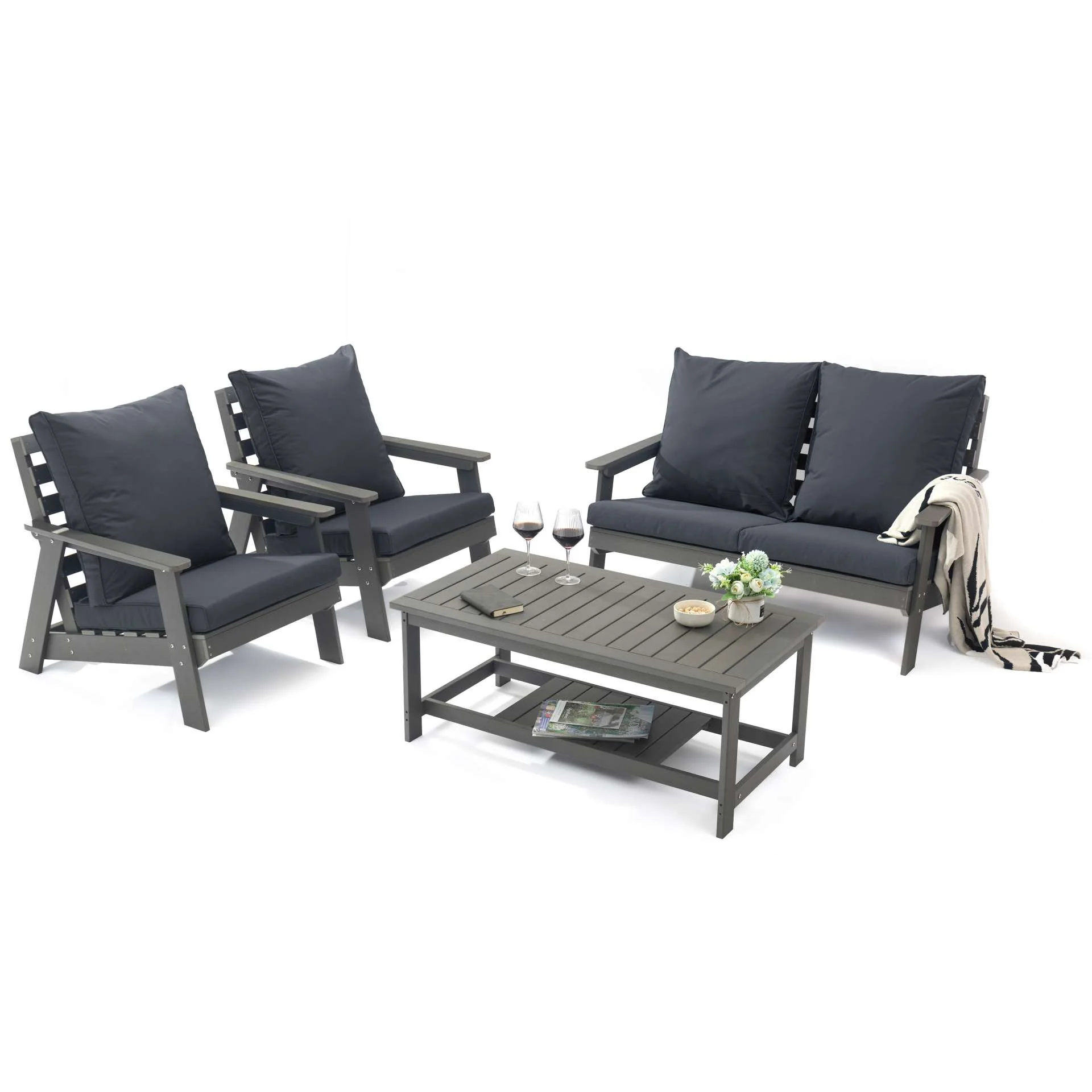 LeisureMod Alpine Poly Lumber 4-Piece Weather Resistant Patio Conversation Set - Image 20