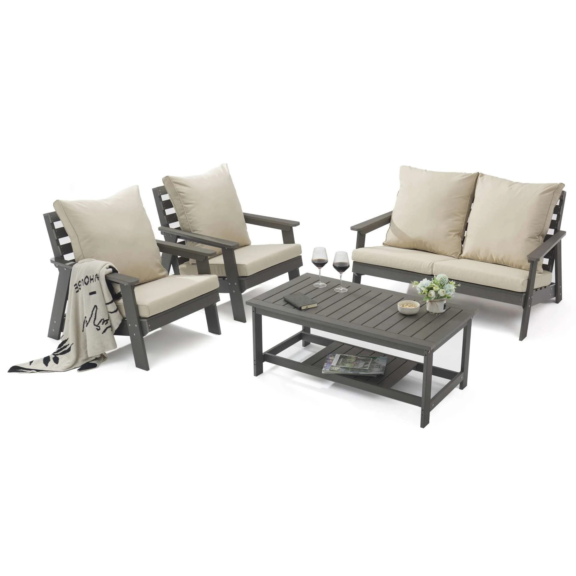LeisureMod Alpine Poly Lumber 4-Piece Weather Resistant Patio Conversation Set - Image 3