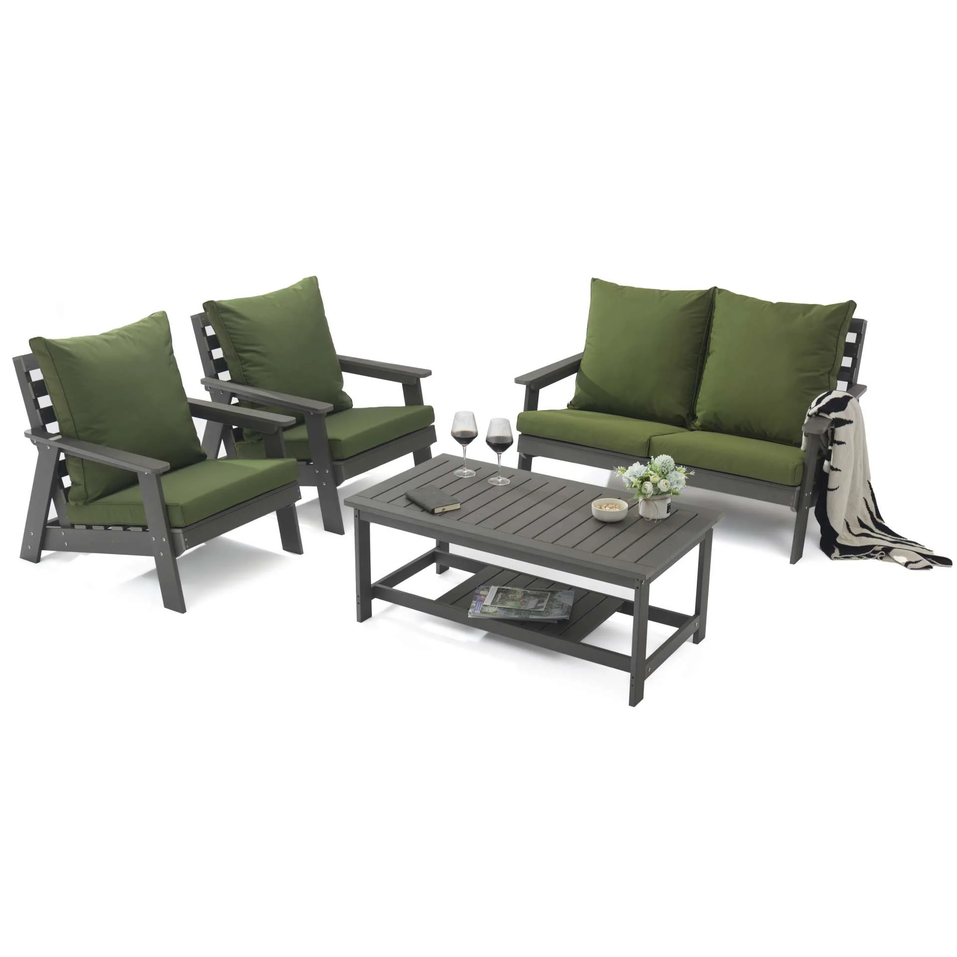 LeisureMod Alpine Poly Lumber 4-Piece Weather Resistant Patio Conversation Set - Image 38