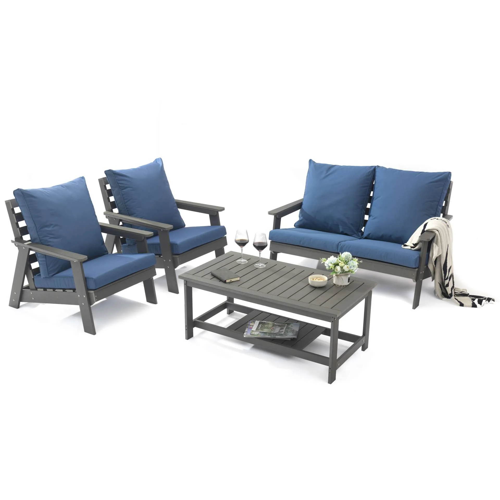 LeisureMod Alpine Poly Lumber 4-Piece Weather Resistant Patio Conversation Set - Image 57