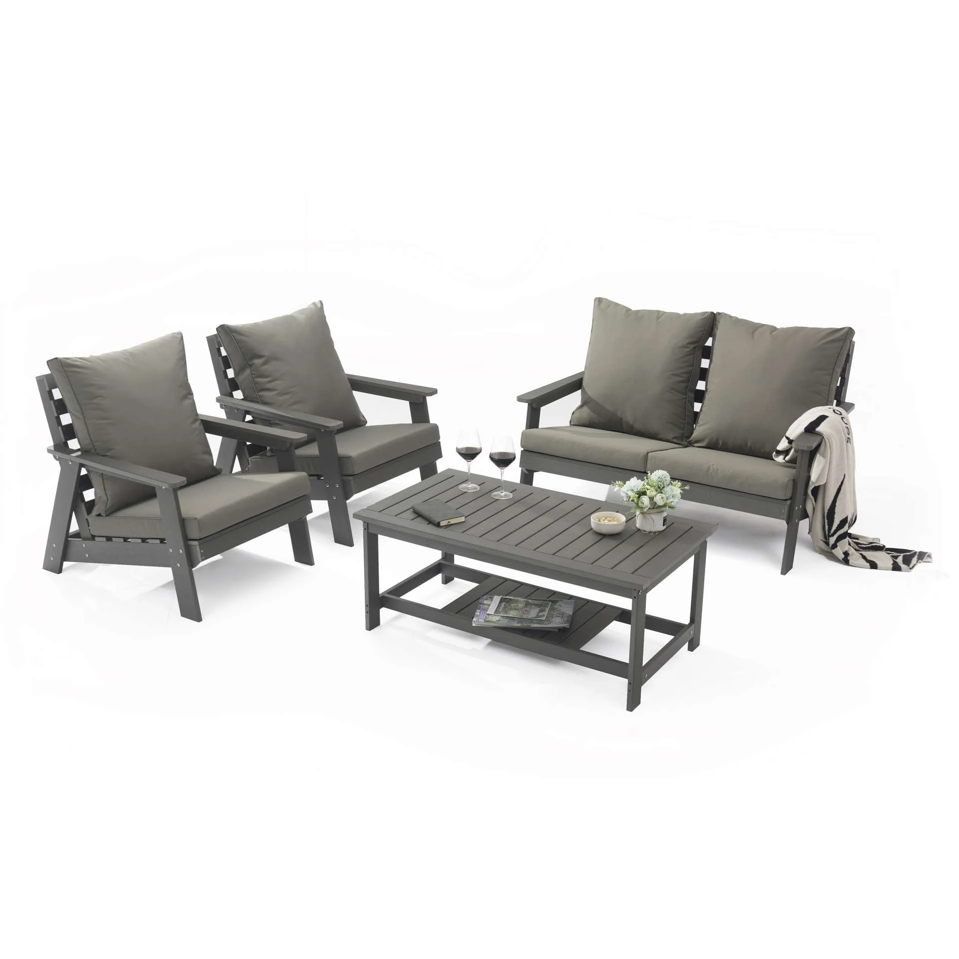LeisureMod Alpine Poly Lumber 4-Piece Weather Resistant Patio Conversation Set - Image 85