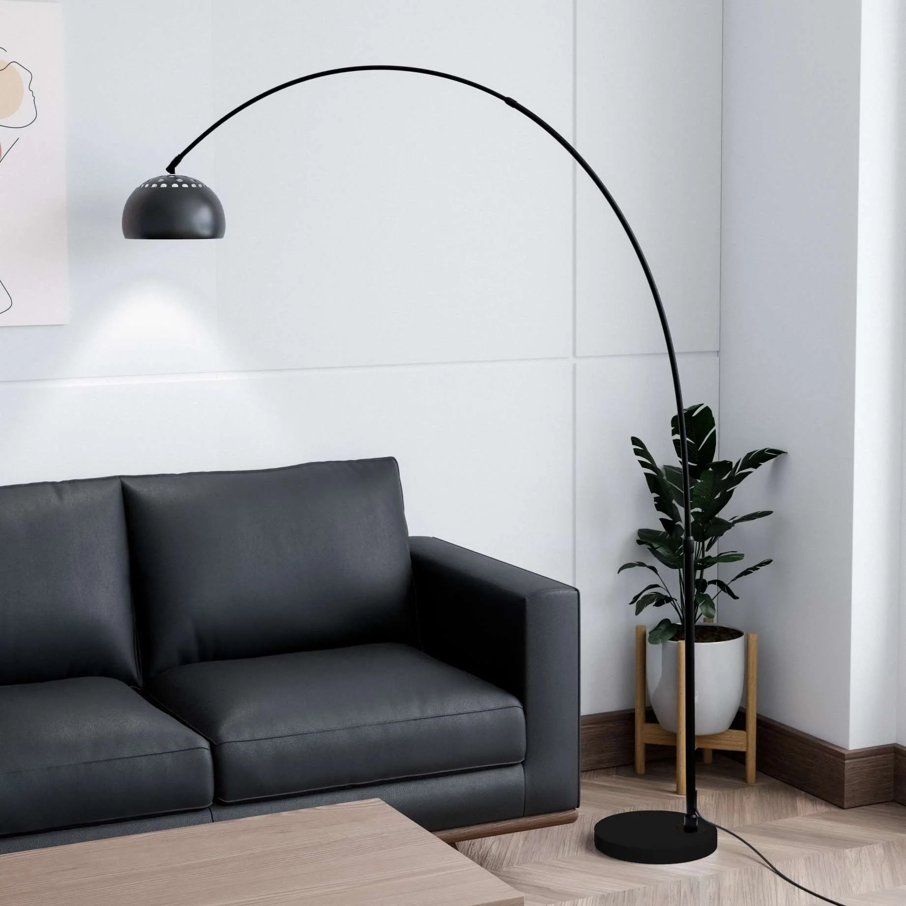 Leisuremod Arco Mid-Century Modern Arched Floor Lamp 75.6" Height with Black Round Marble - Image 11