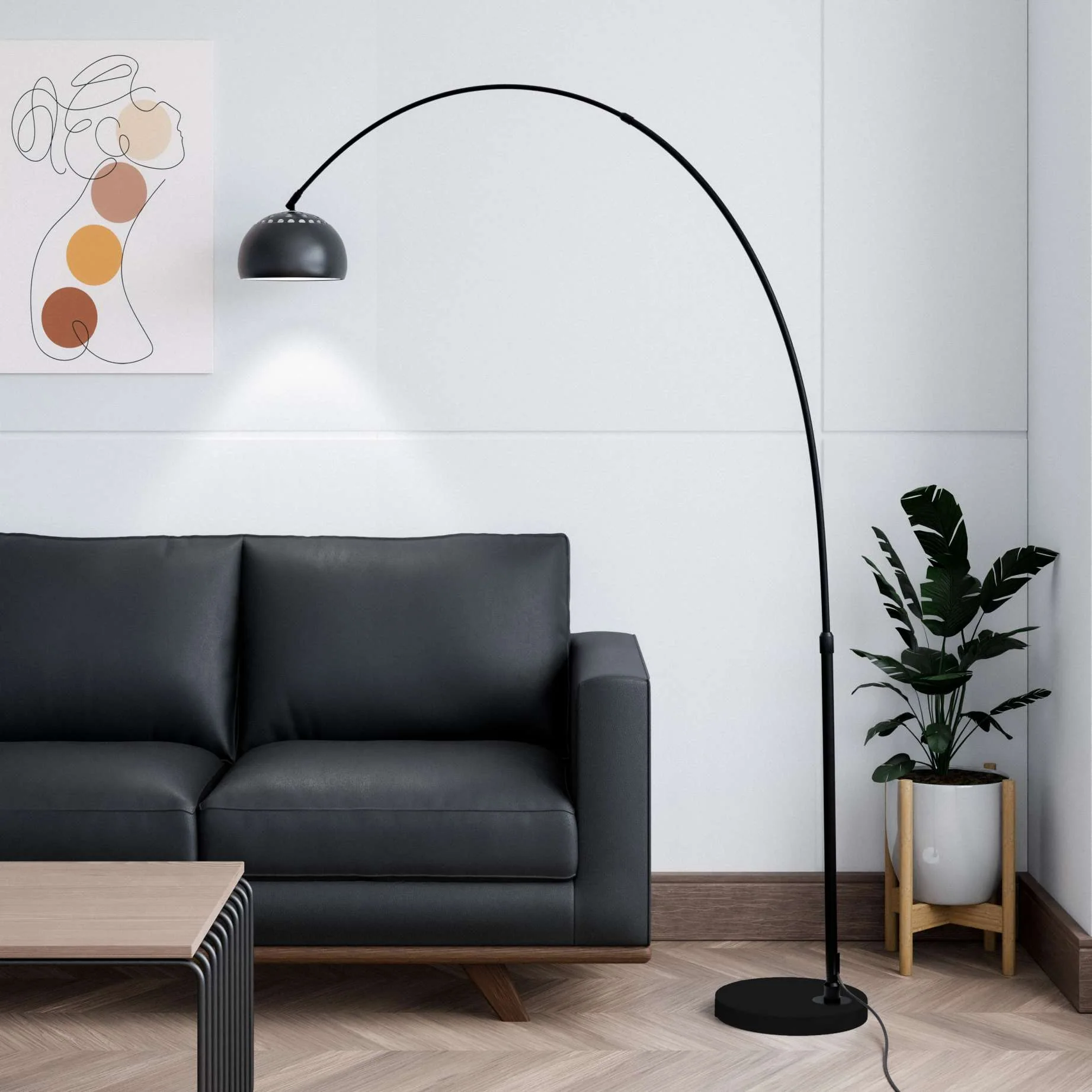 Leisuremod Arco Mid-Century Modern Arched Floor Lamp 75.6" Height with Black Round Marble - Image 12
