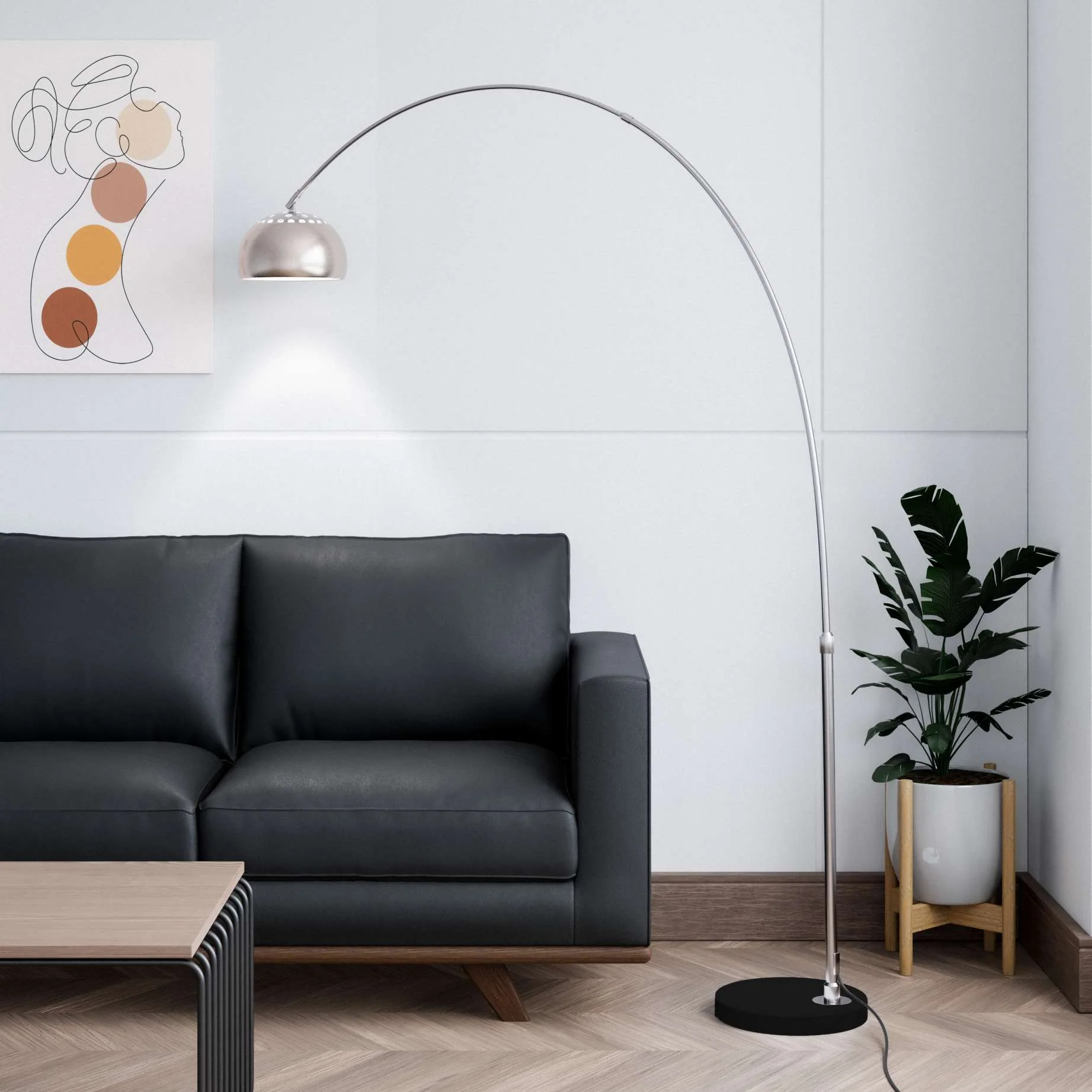 Leisuremod Arco Mid-Century Modern Arched Floor Lamp 75.6" Height with Black Round Marble - Image 24