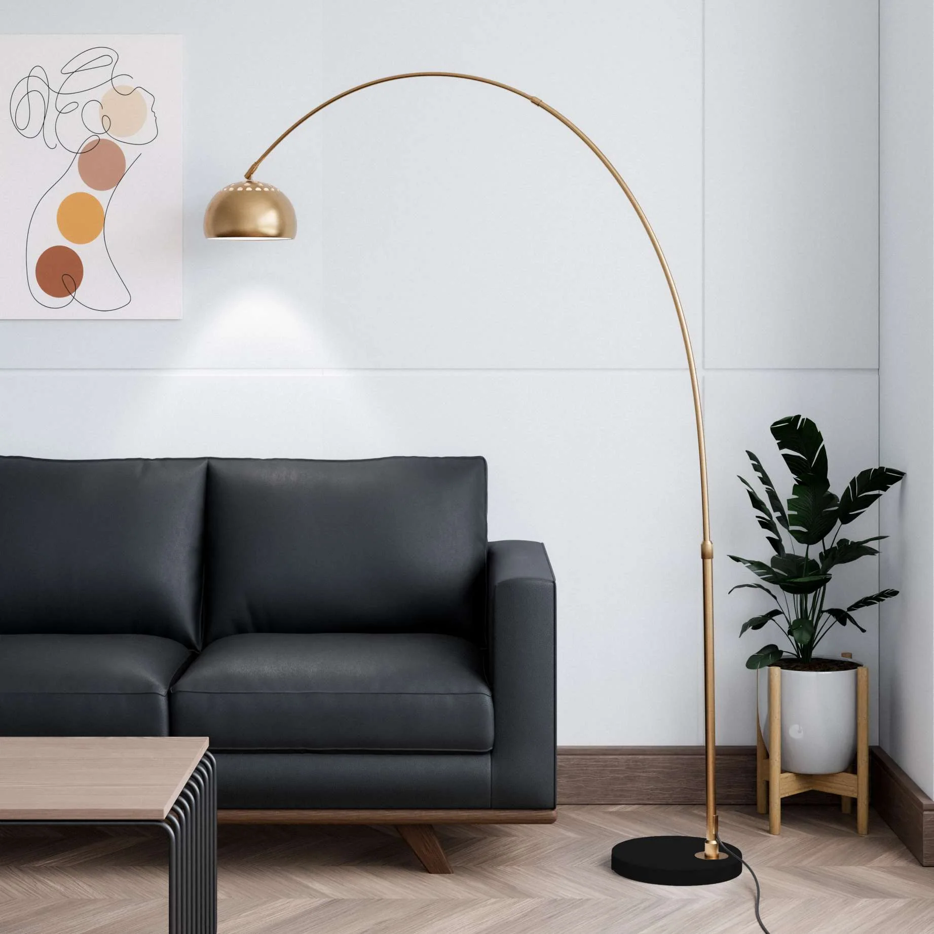 Leisuremod Arco Mid-Century Modern Arched Floor Lamp 75.6" Height with Black Round Marble - Image 4