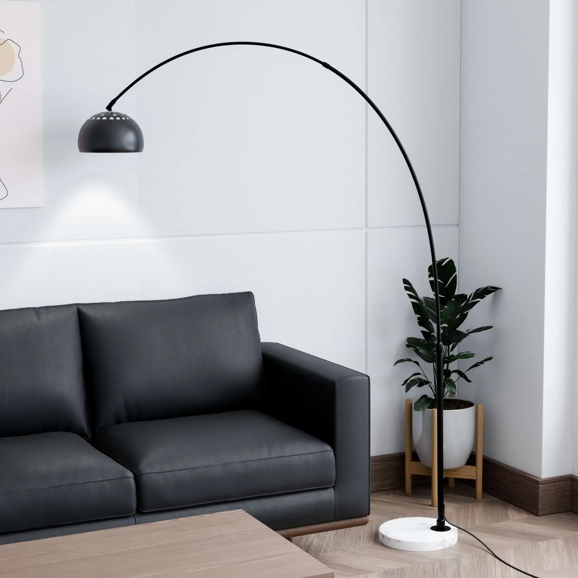 Leisuremod Arco Mid-Century Modern Arched Floor Lamp 75.6" Height with White Round Marble - Image 14
