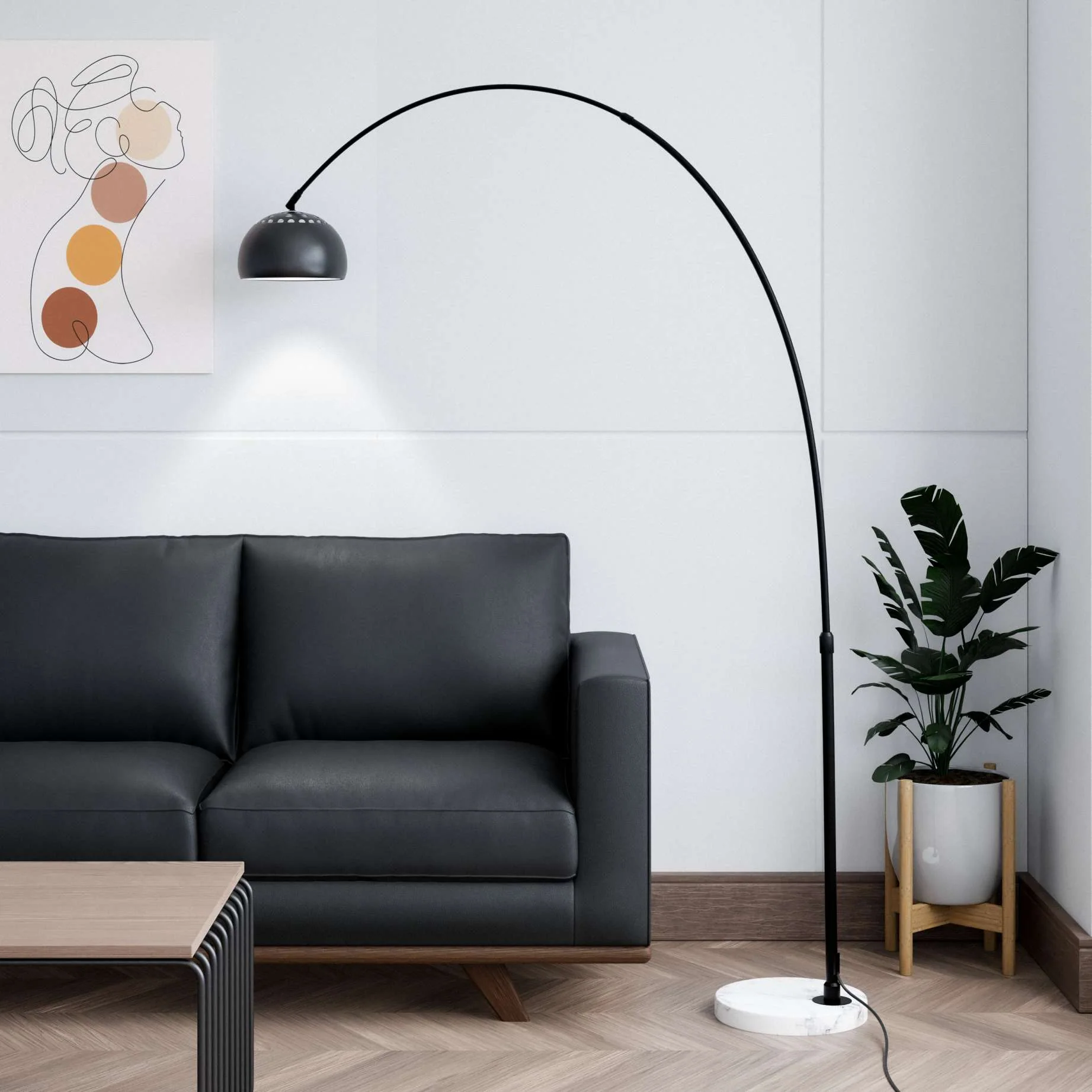 Leisuremod Arco Mid-Century Modern Arched Floor Lamp 75.6" Height with White Round Marble - Image 15