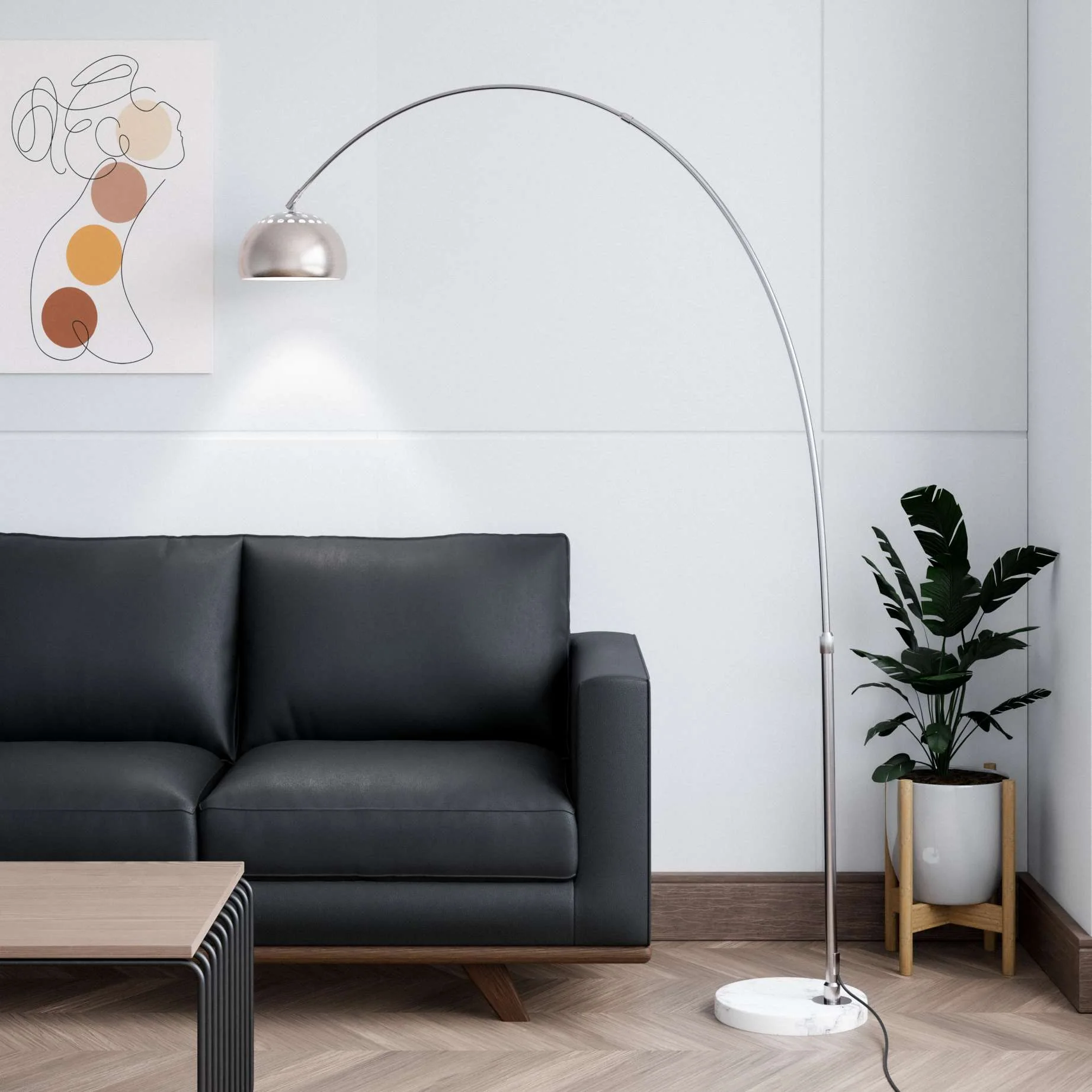 Leisuremod Arco Mid-Century Modern Arched Floor Lamp 75.6" Height with White Round Marble - Image 29