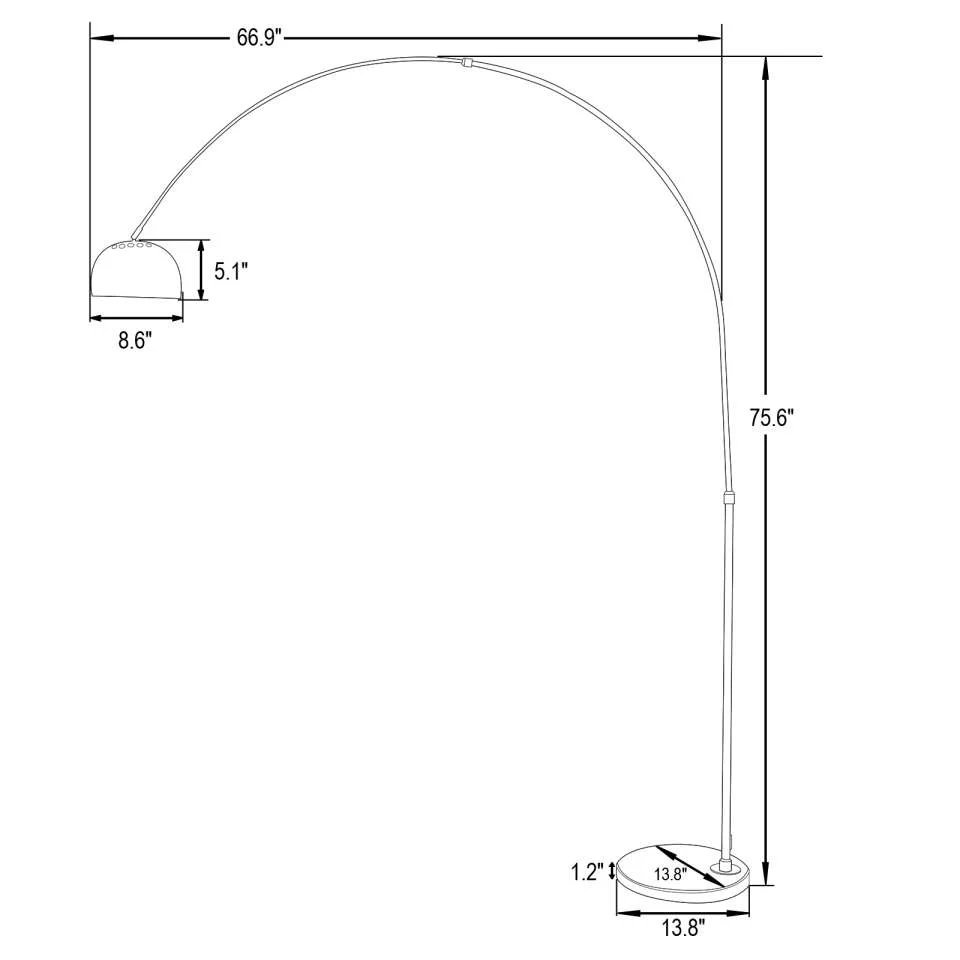 Leisuremod Arco Mid-Century Modern Arched Floor Lamp 75.6" Height with White Round Marble - Image 3