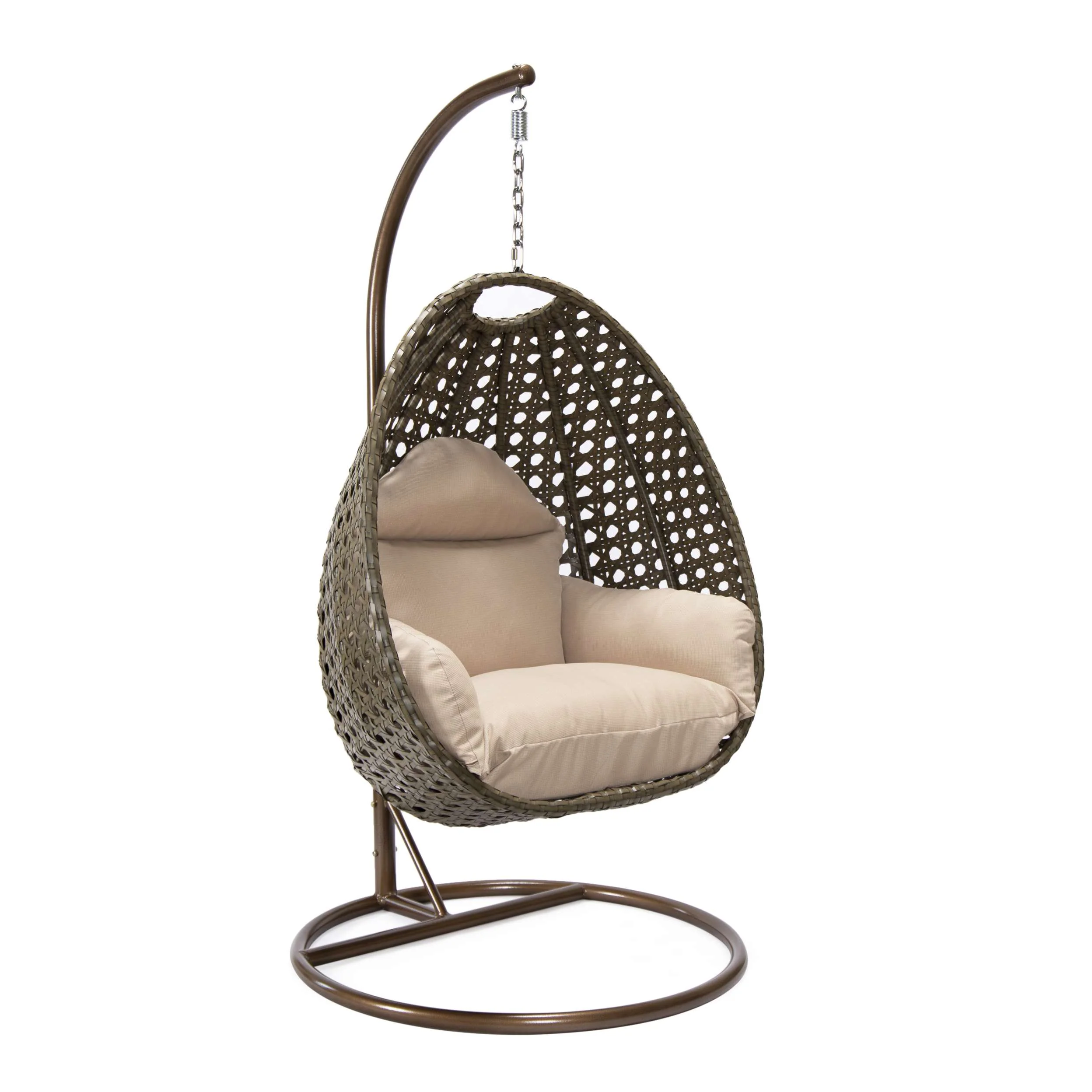 LeisureMod Beige Wicker Hanging Egg Swing Chair - Image 10