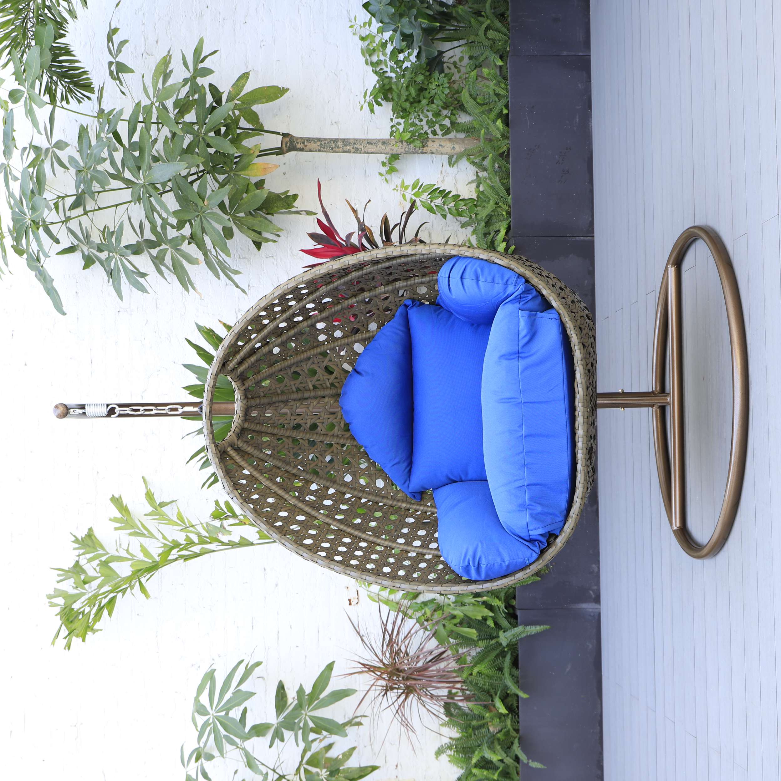LeisureMod Beige Wicker Hanging Egg Swing Chair - Image 12