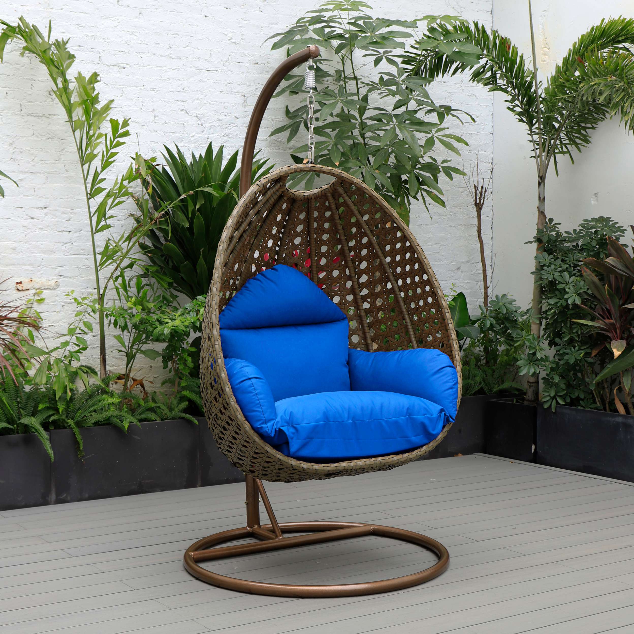 LeisureMod Beige Wicker Hanging Egg Swing Chair - Image 13