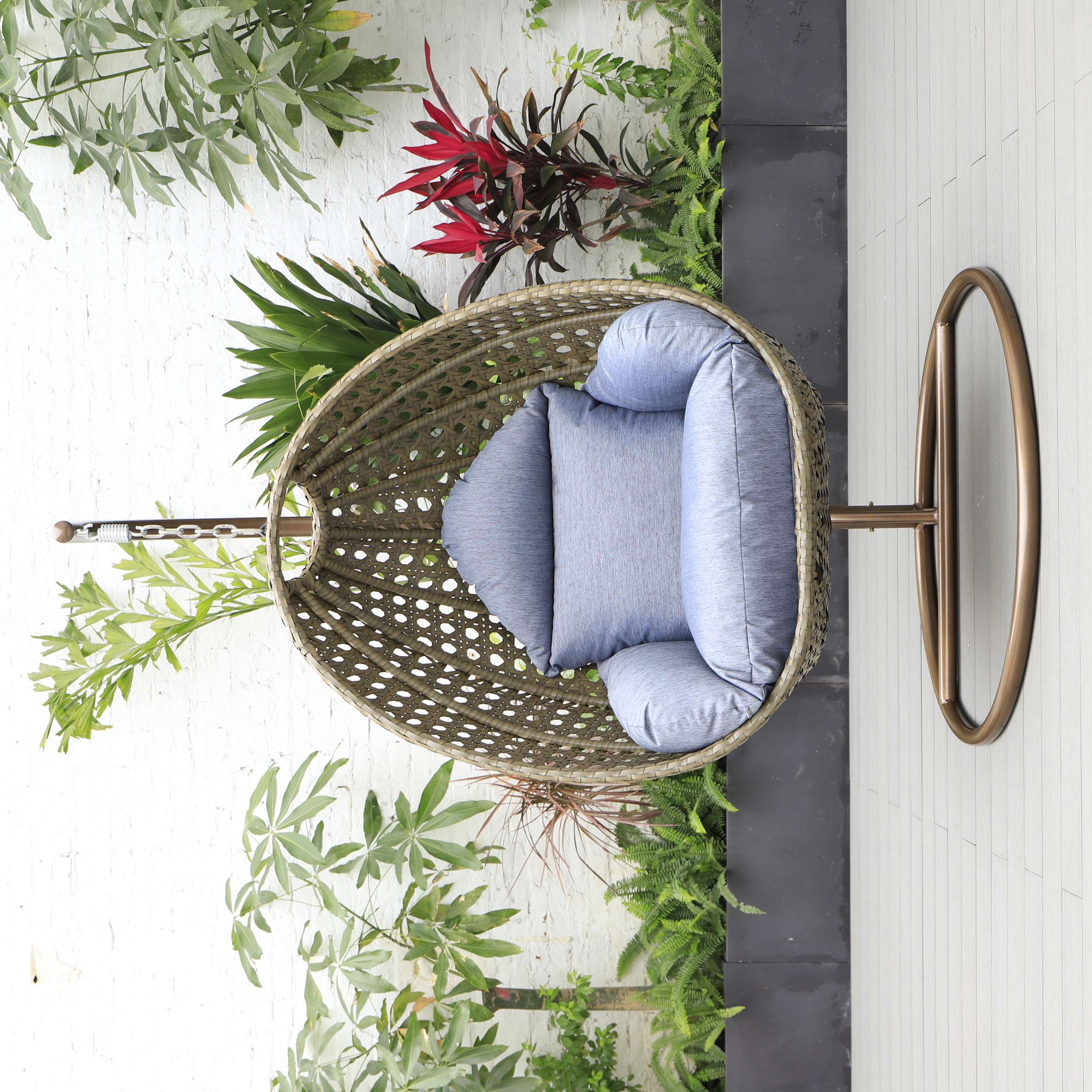 LeisureMod Beige Wicker Hanging Egg Swing Chair - Image 26