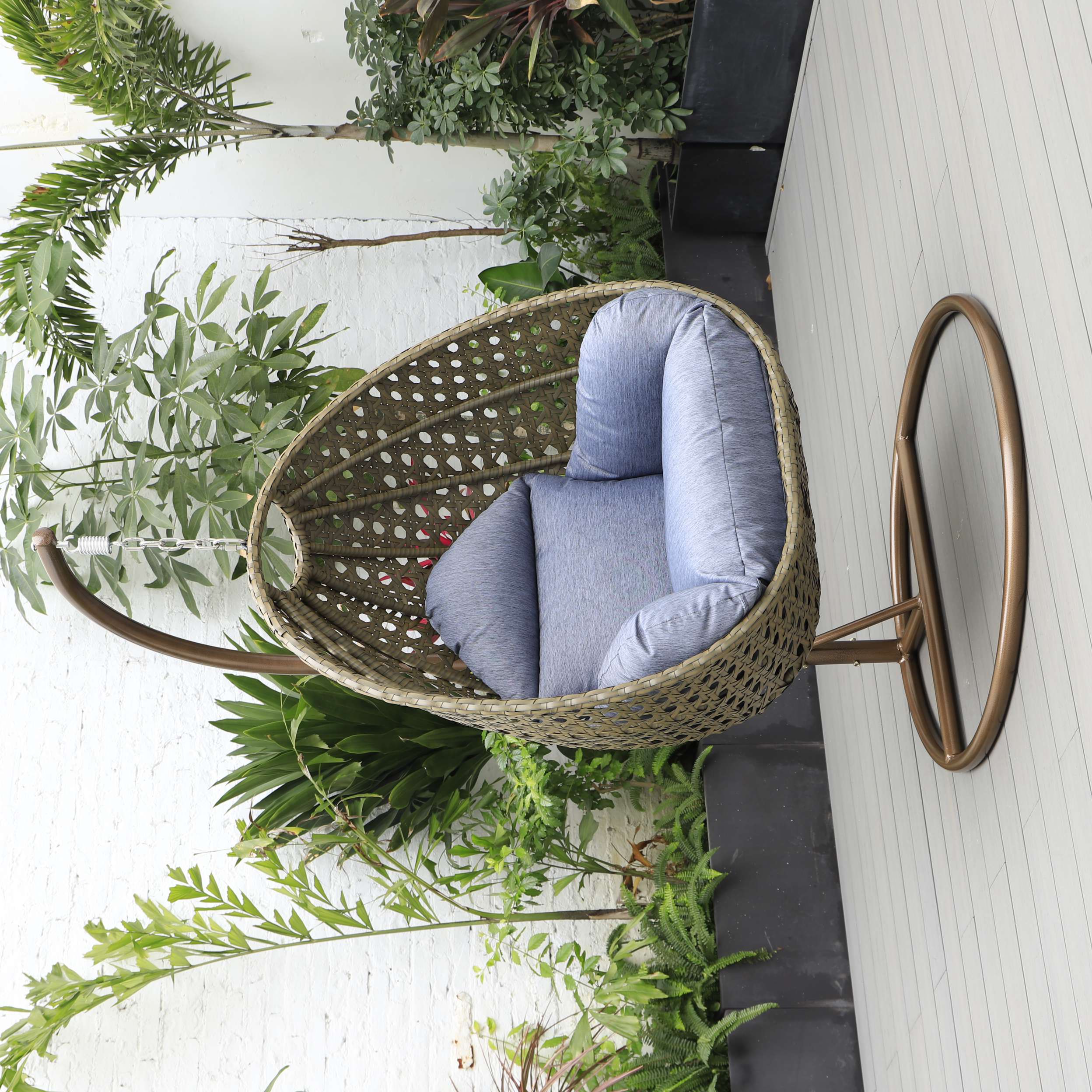 LeisureMod Beige Wicker Hanging Egg Swing Chair - Image 27