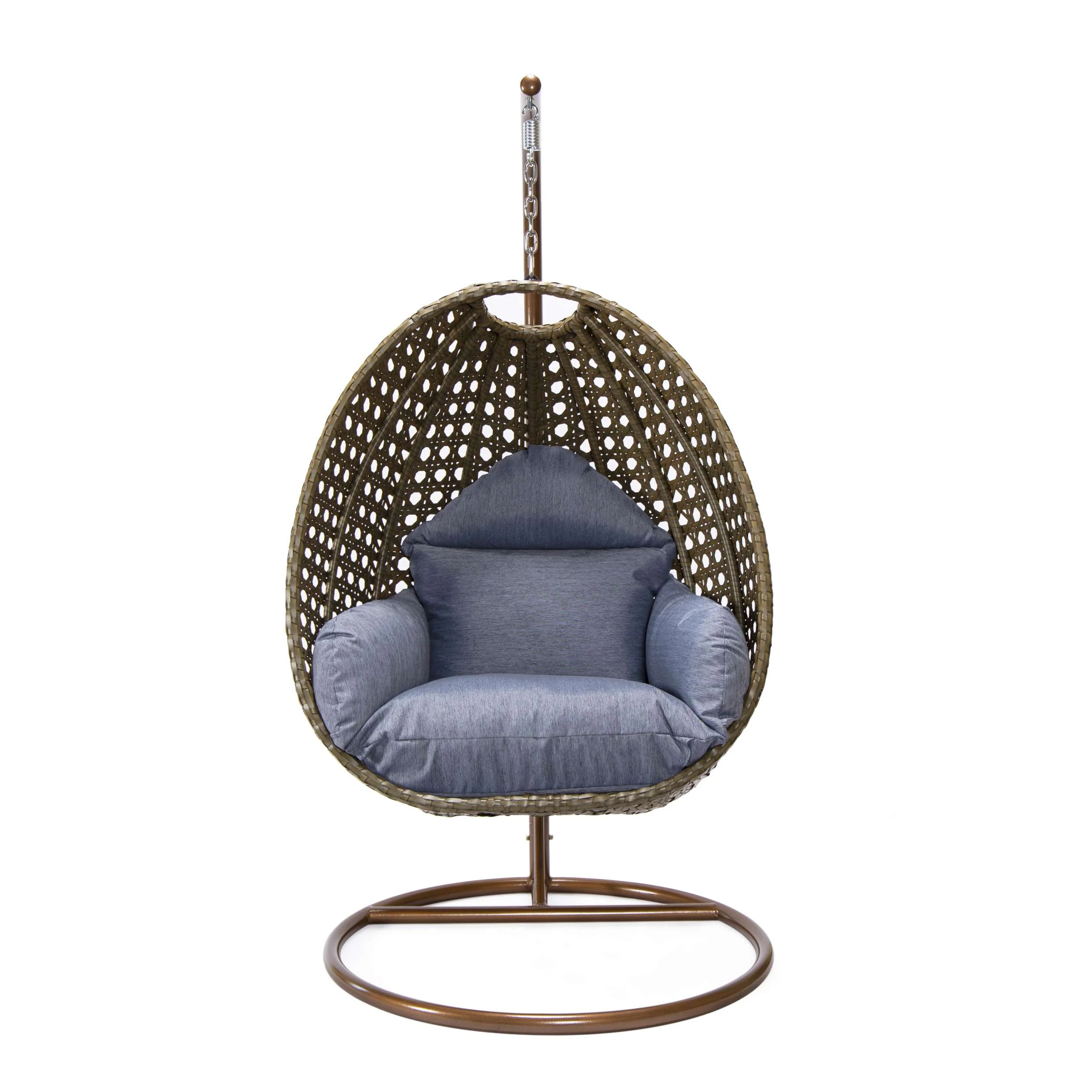 LeisureMod Beige Wicker Hanging Egg Swing Chair - Image 28