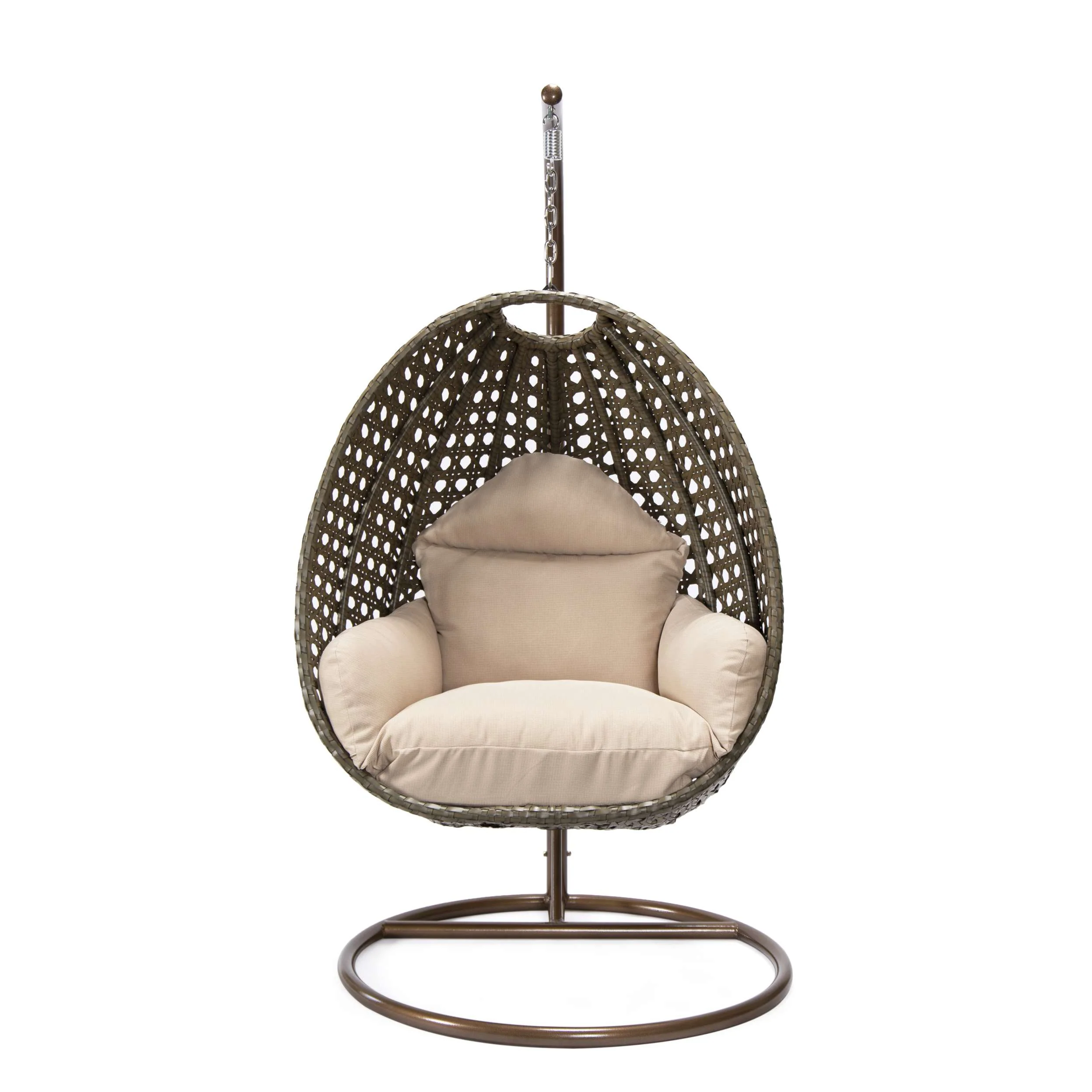 LeisureMod Beige Wicker Hanging Egg Swing Chair - Image 3