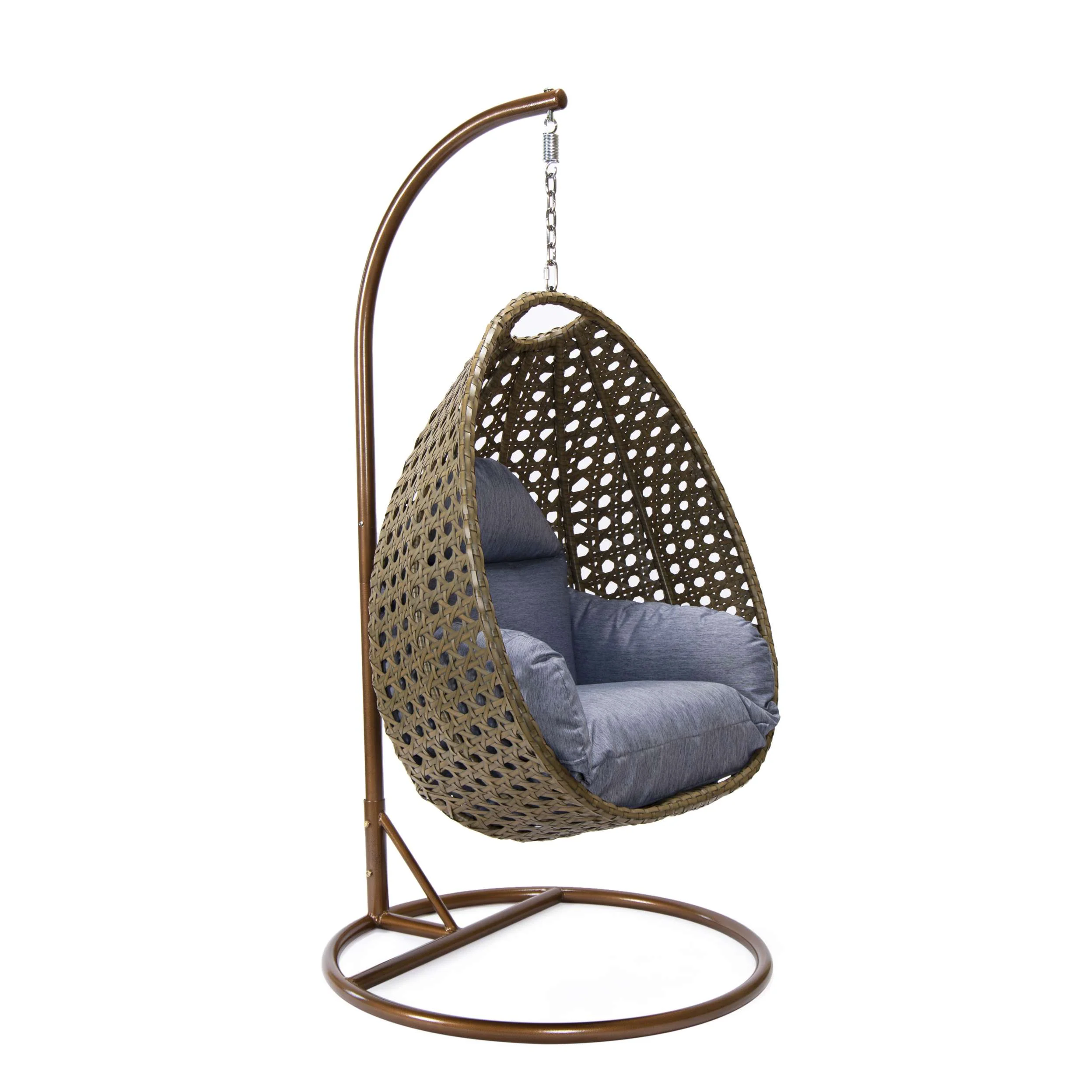 LeisureMod Beige Wicker Hanging Egg Swing Chair - Image 30