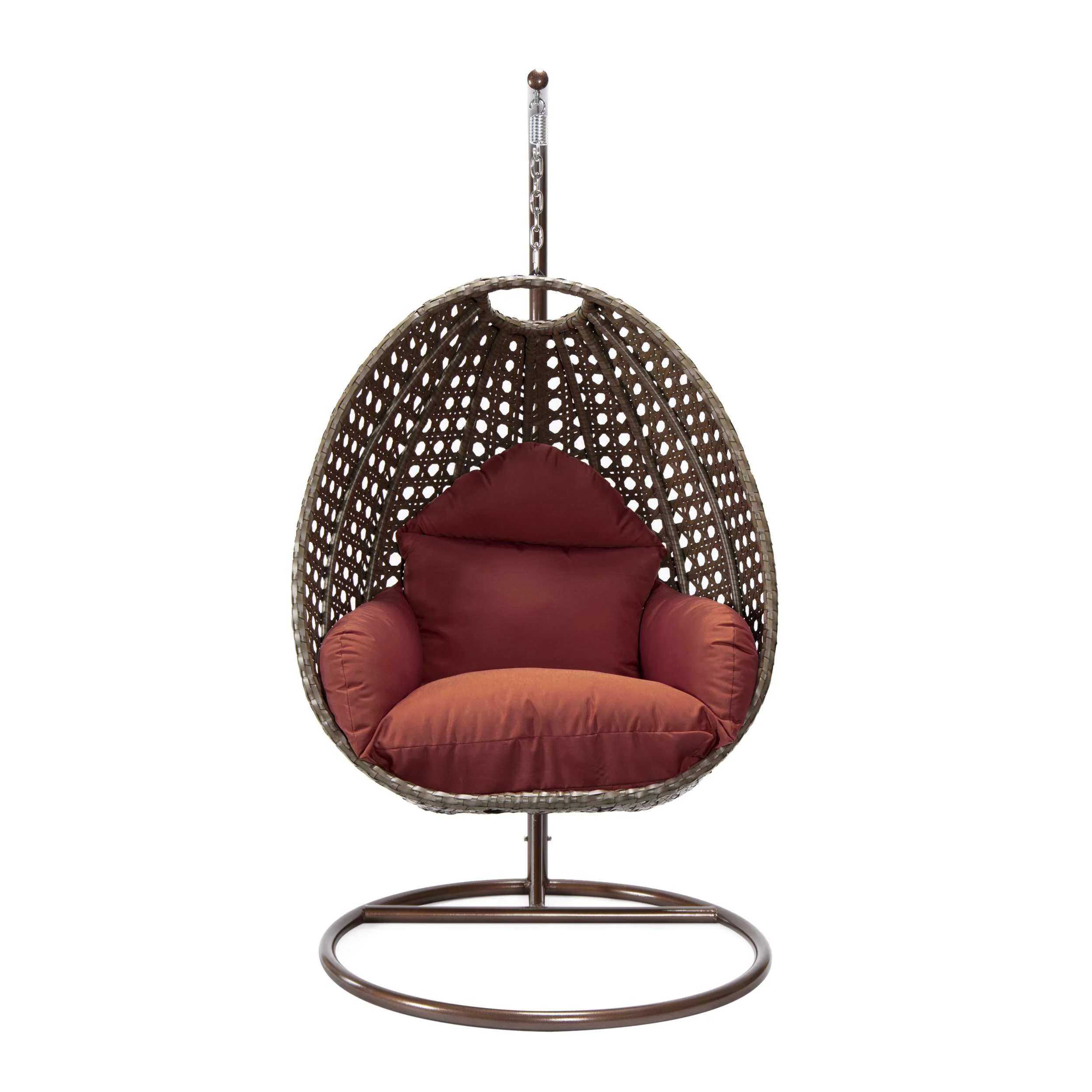 LeisureMod Beige Wicker Hanging Egg Swing Chair - Image 38