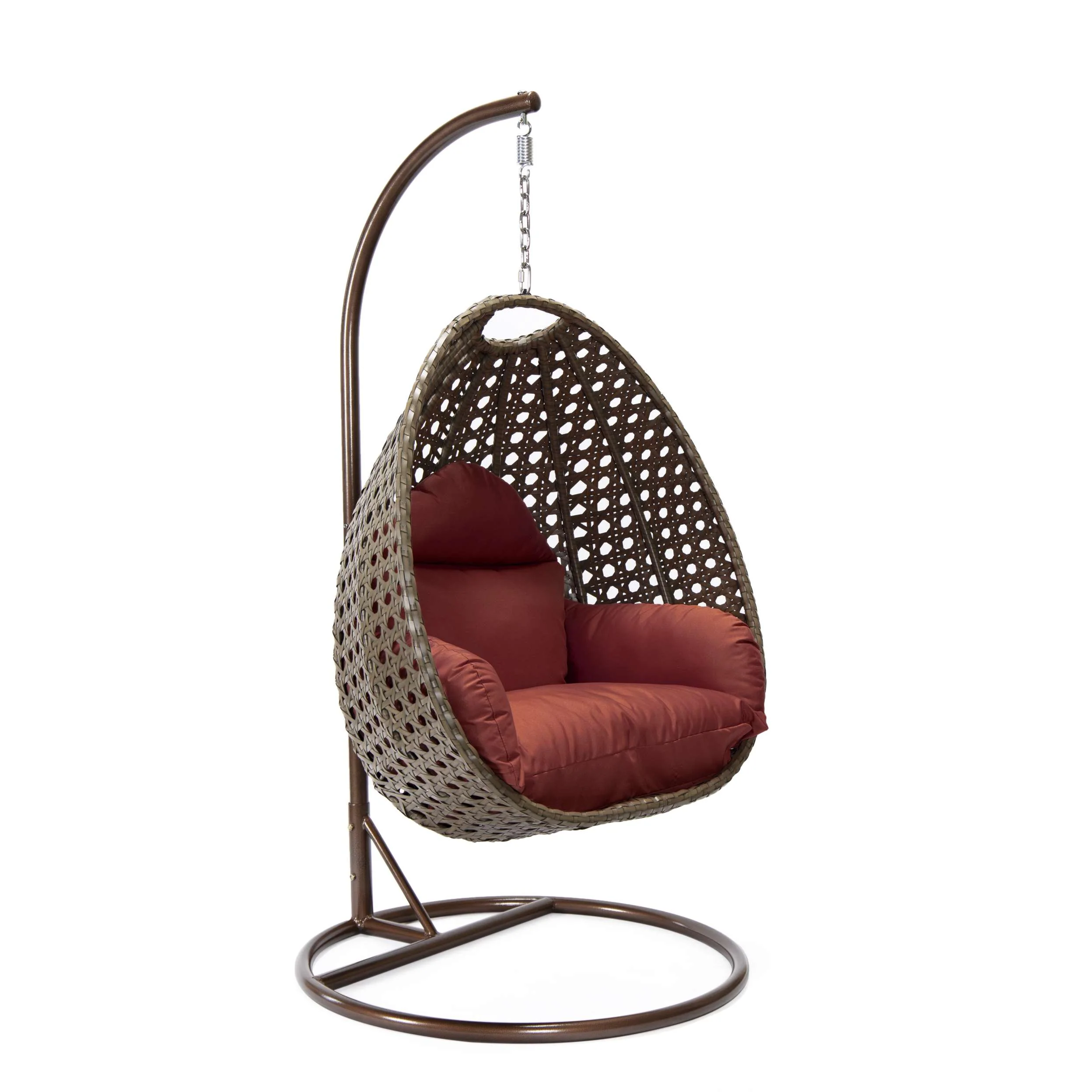 LeisureMod Beige Wicker Hanging Egg Swing Chair - Image 39