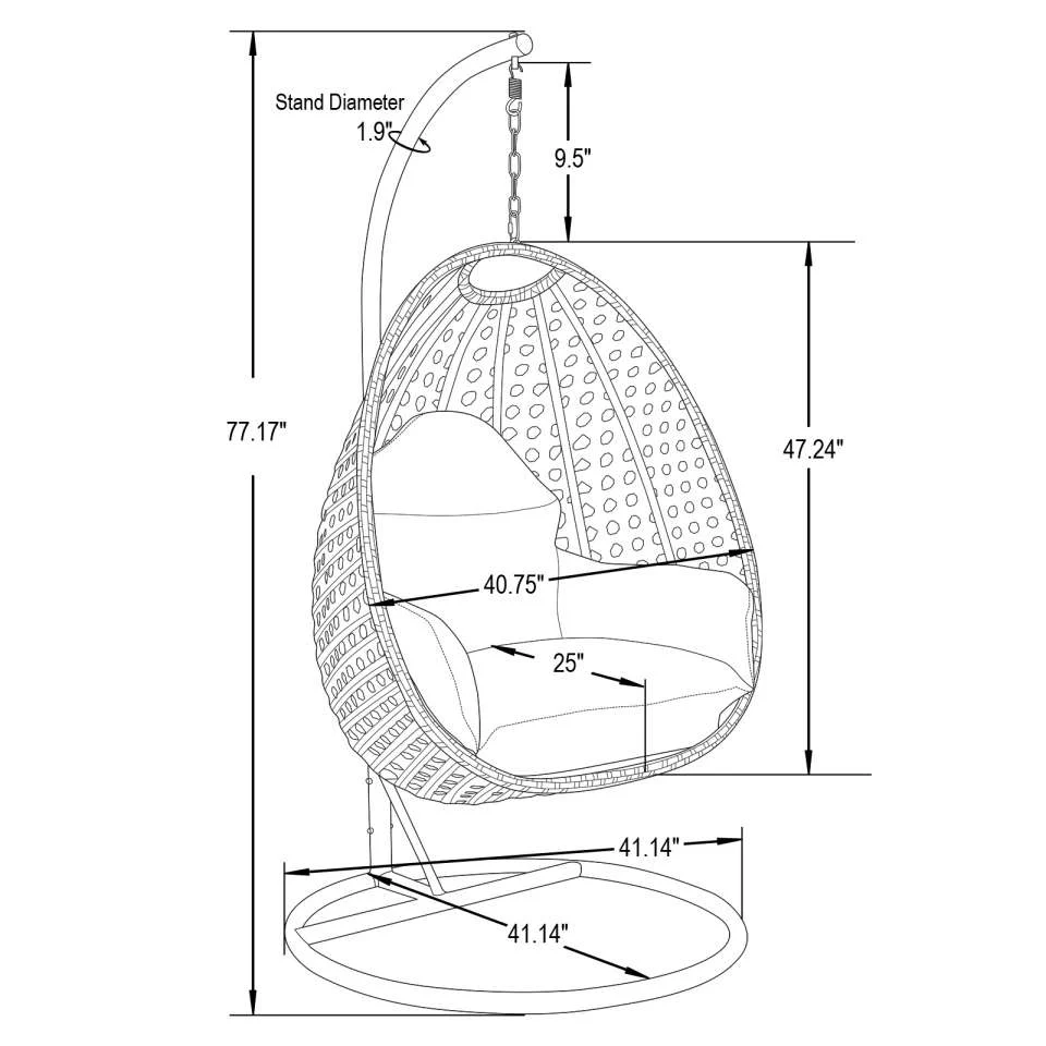 LeisureMod Beige Wicker Hanging Egg Swing Chair - Image 41